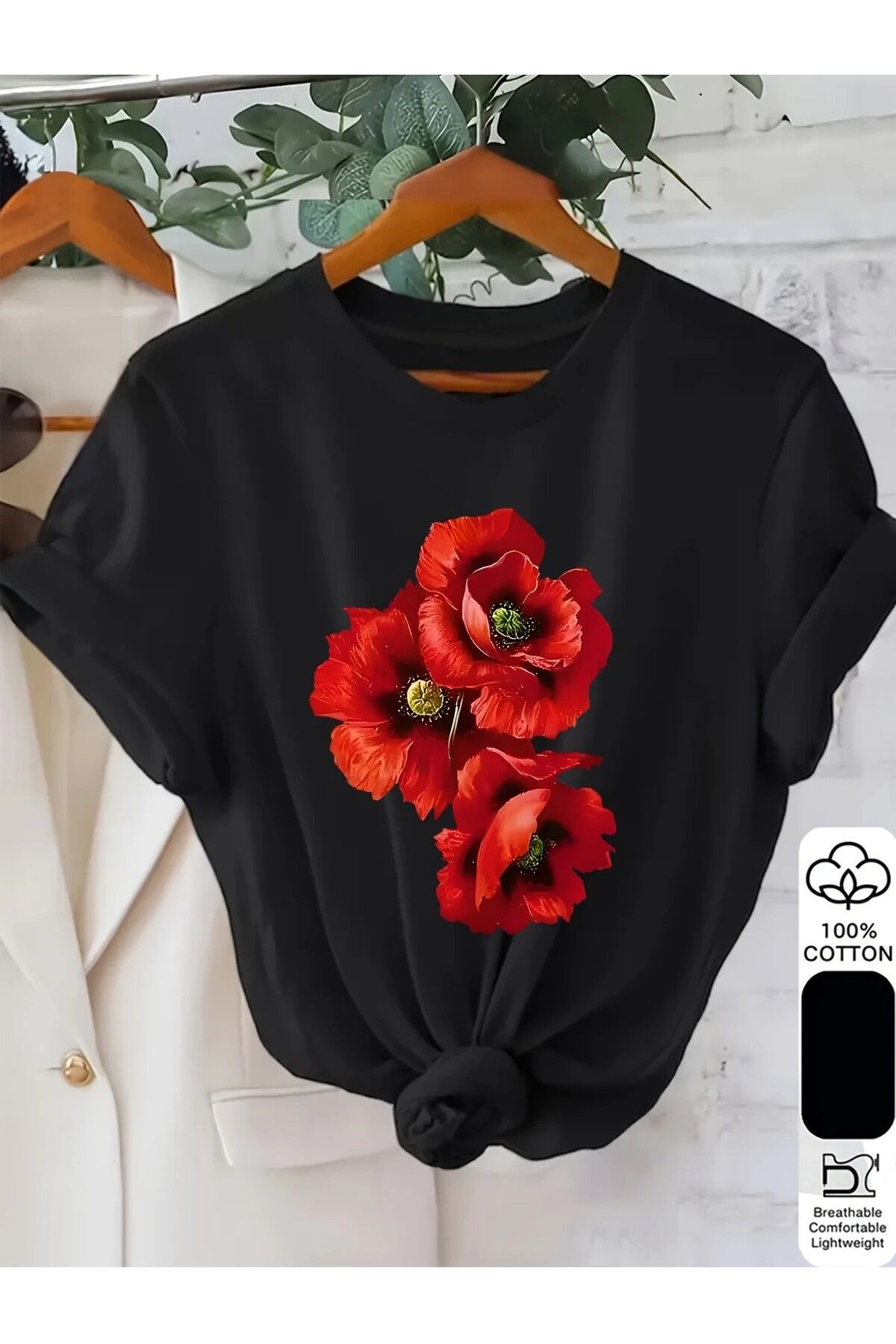LEIVOR Gelincik çiçeği baskılı Kadın T-shirt