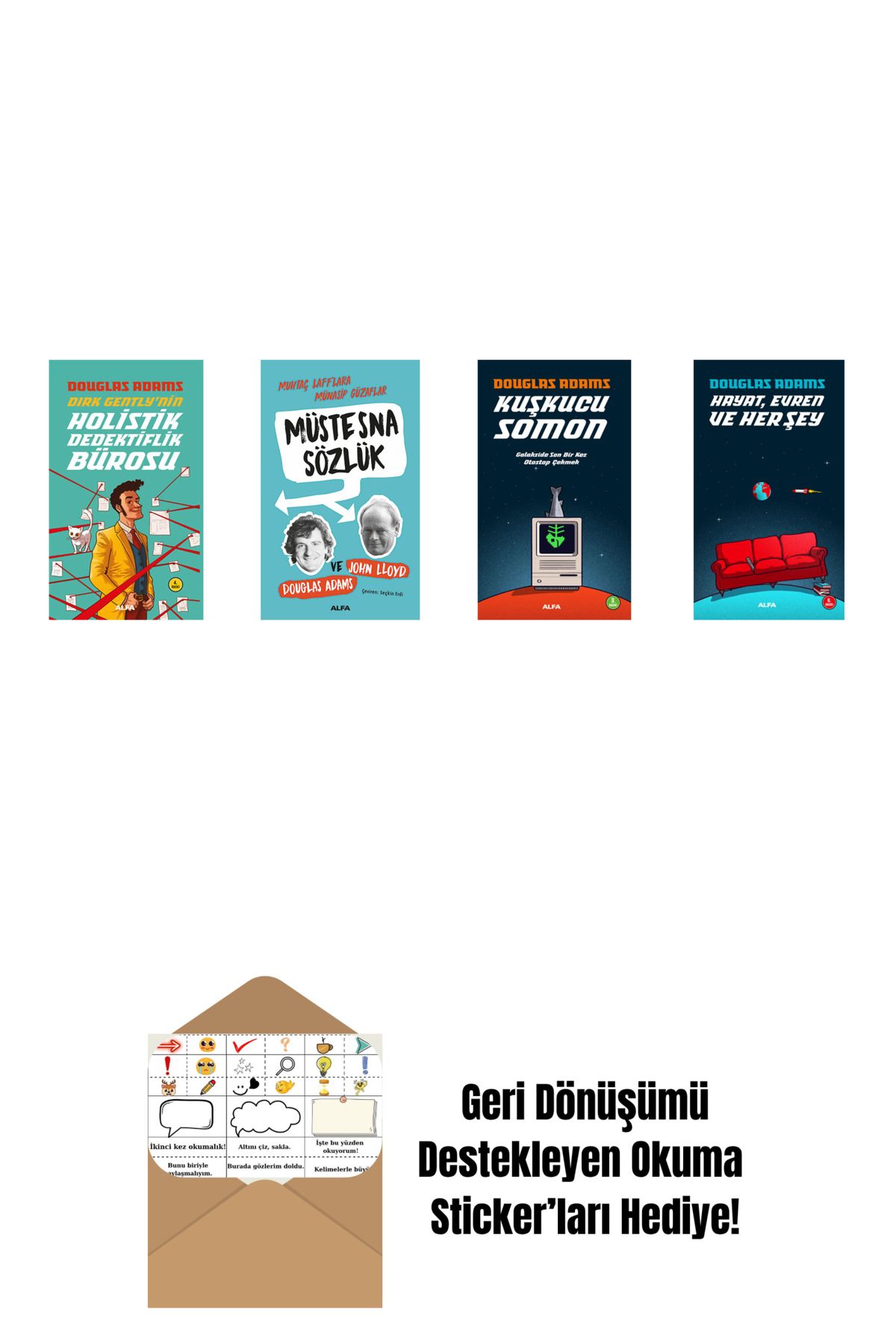 Alfa Yayınları Douglas Adams 4 Kitap Set + Okuma Sticker'ları