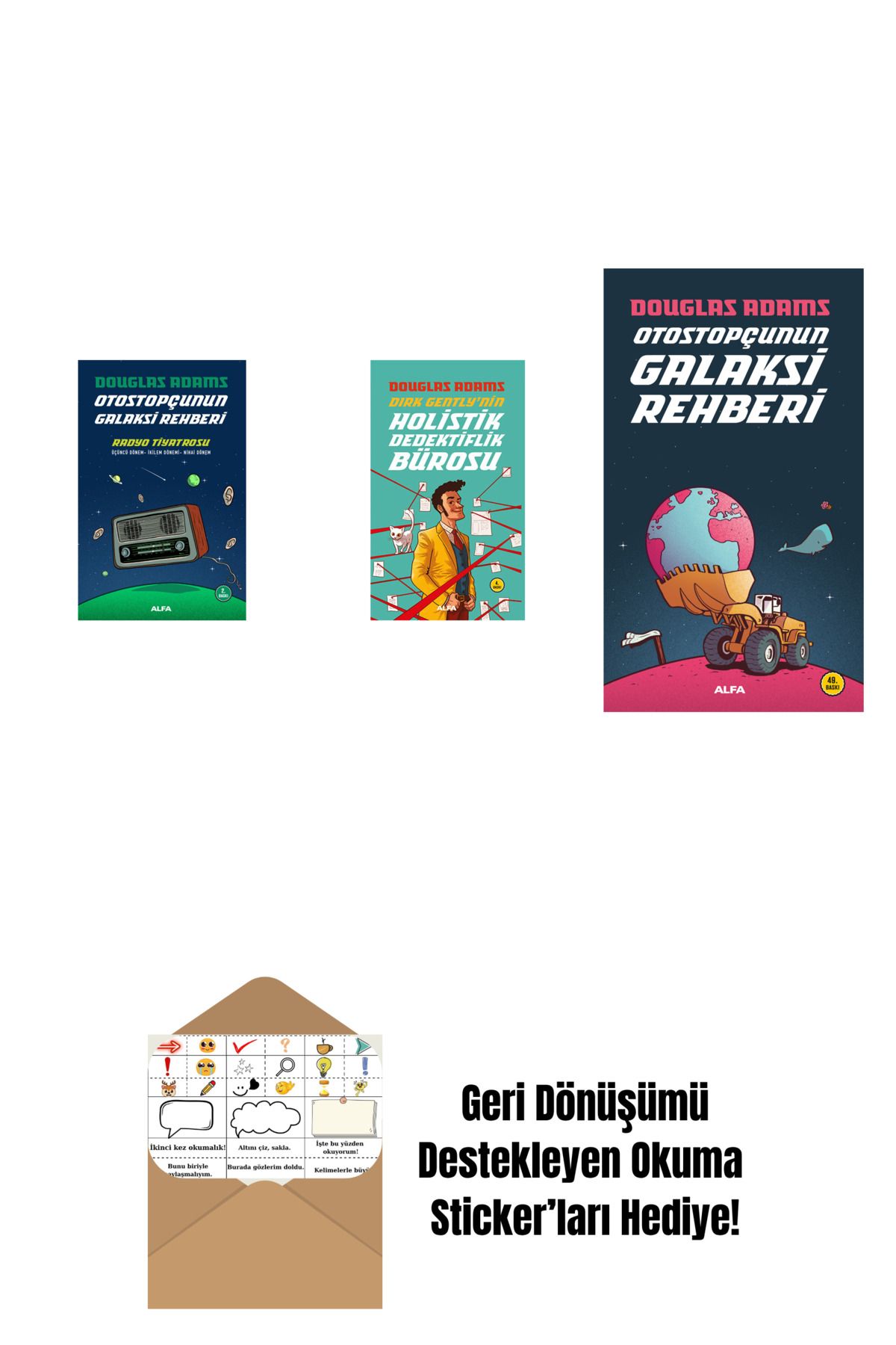 Alfa Yayınları Douglas Adams 3 Kitap Set + Okuma Sticker'ları