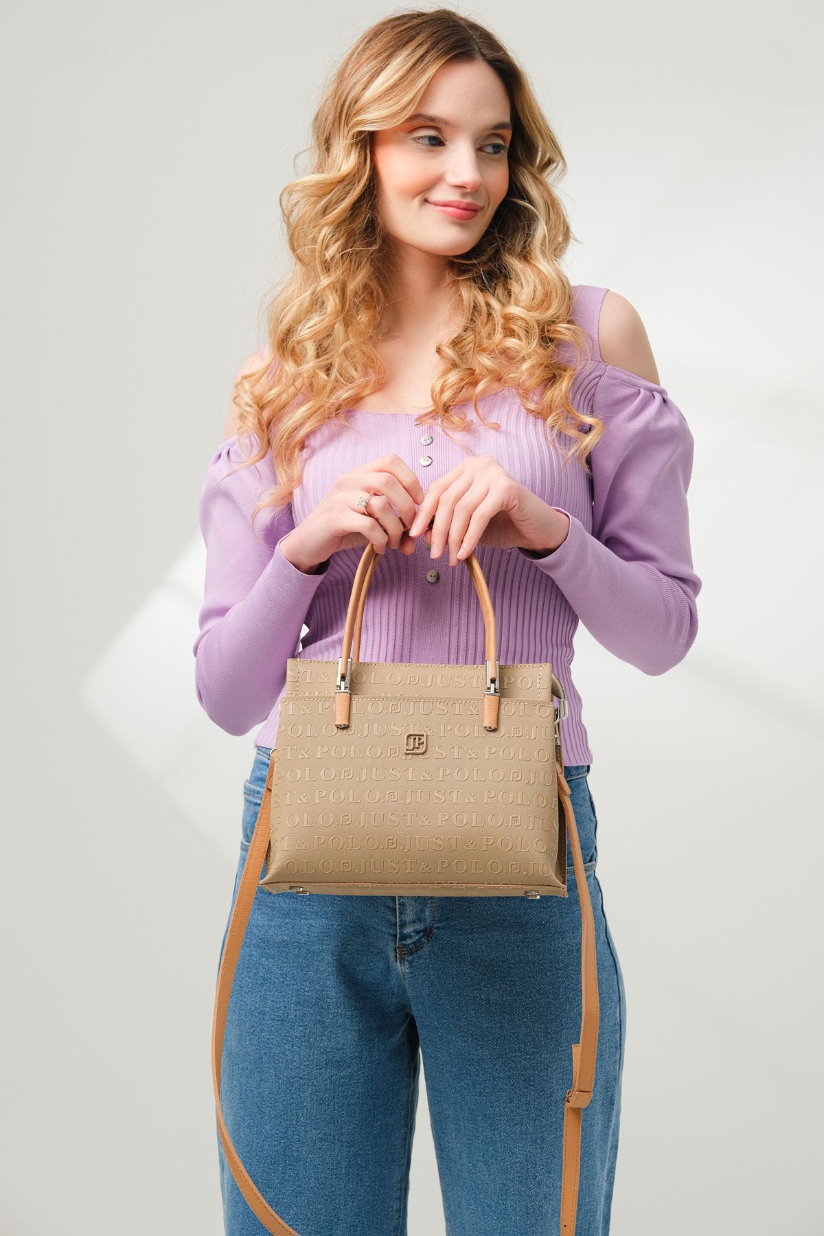 Just Polo Astre 4045 Gofraj Suni Deri 2 Askılı Kadın El ve Omuz Çanta(Ebat: En 25 Yükseklik 22 Cm)