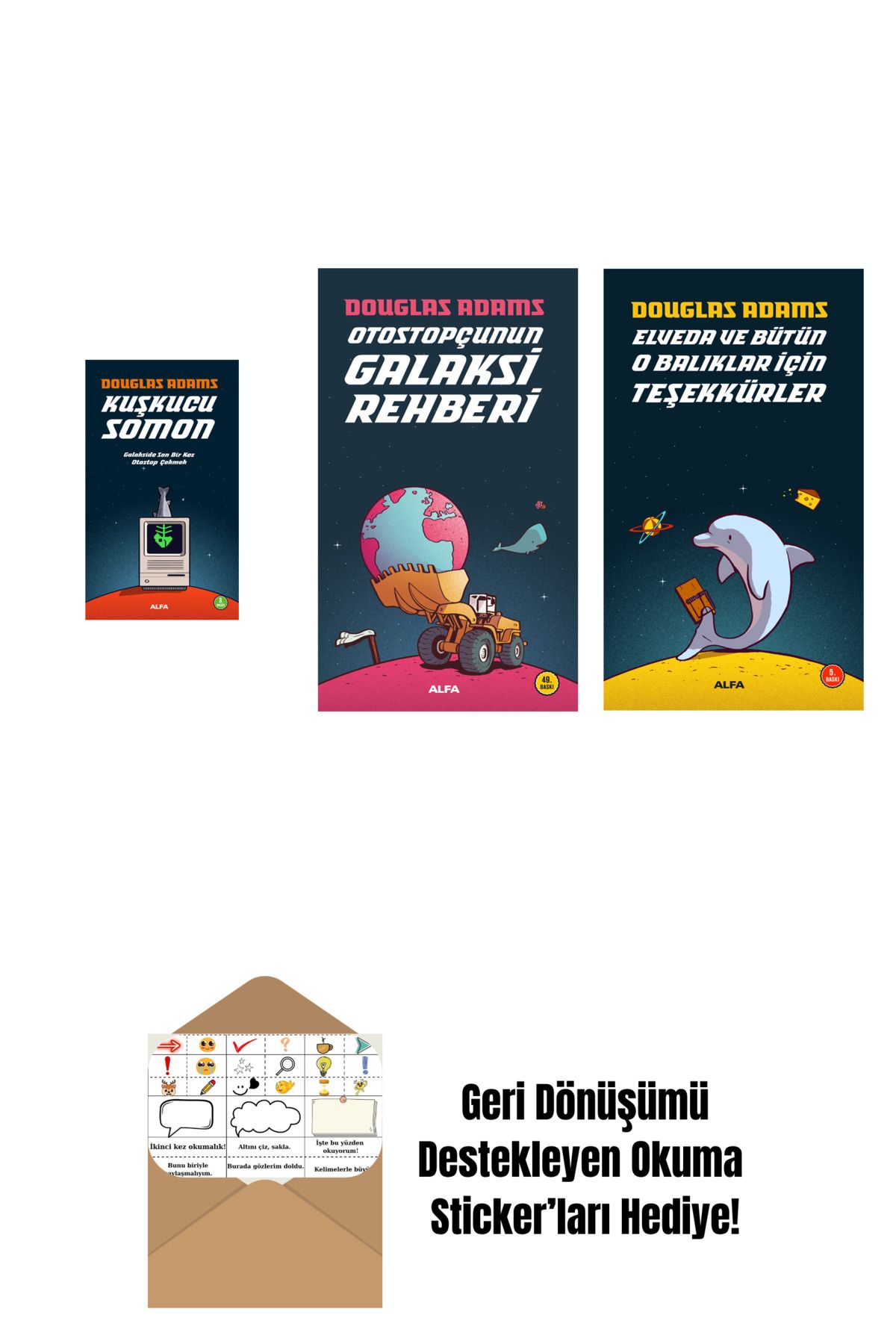 Alfa Yayınları Douglas Adams 3 Kitap Set + Okuma Sticker'ları