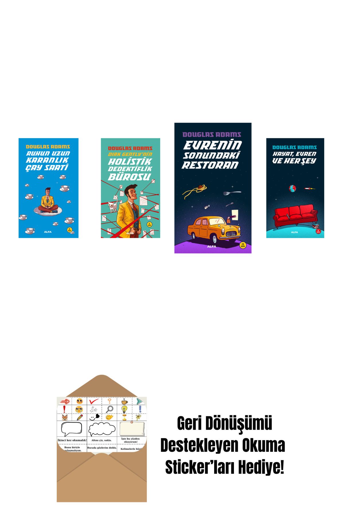 Alfa Yayınları Douglas Adams 4 Kitap Set + Okuma Sticker'ları