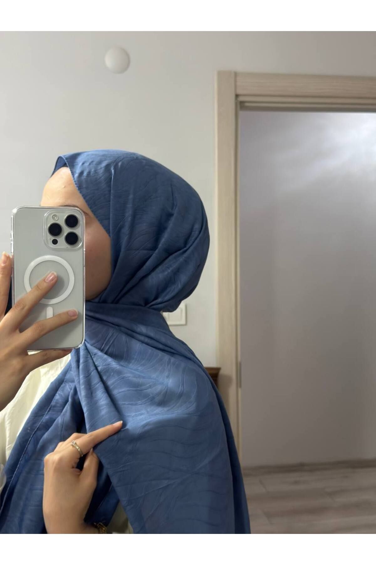 Hafsa Scarfs BAMBU JAKAR DALGA DESEN ŞAL MAVİ
