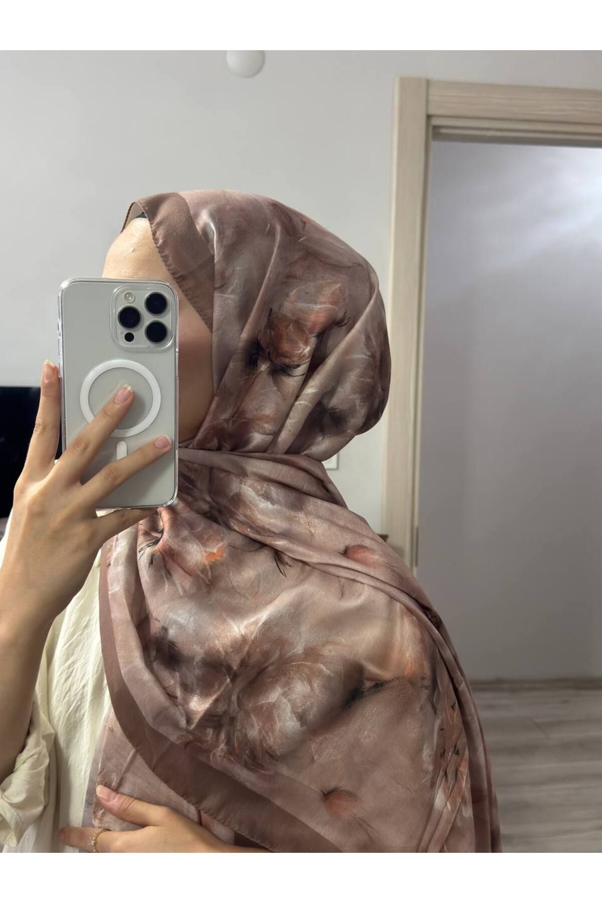 Hafsa Scarfs DESENLİ KONFORT VUAL ŞAL KAHVERENGİ