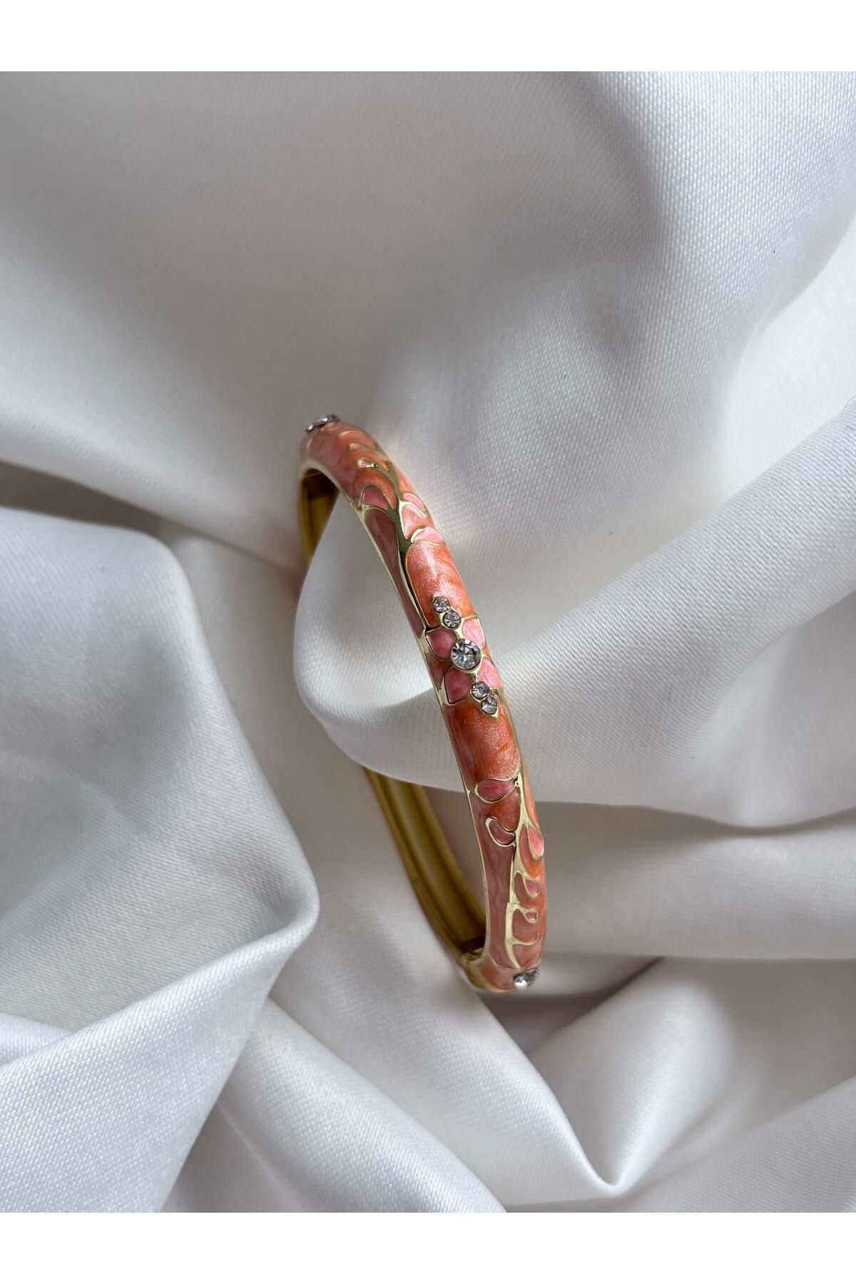 Bellamy Jewelry Mineli İnce Vintage Çiçekli Bilezik - Mercan