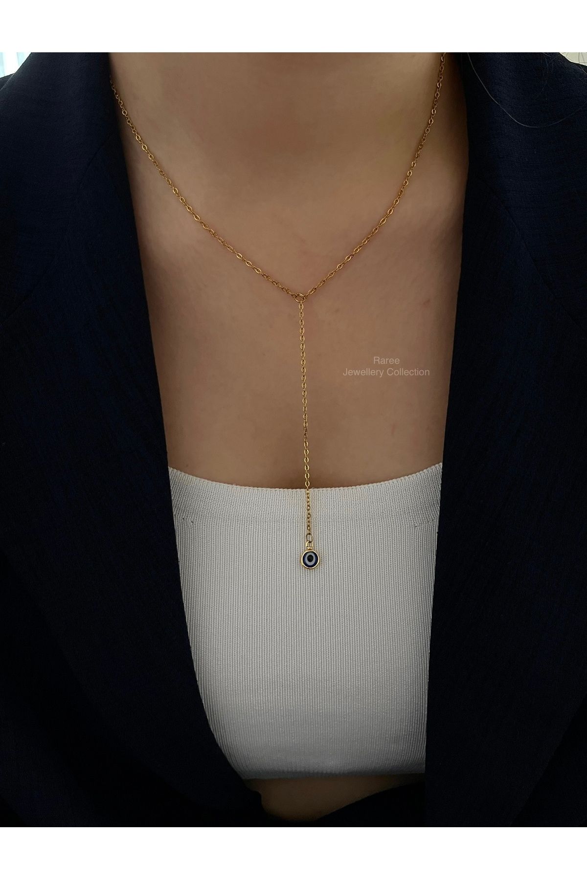 Raree Jewellery Mini nazarlık detaylı çelik zincirli y kolye