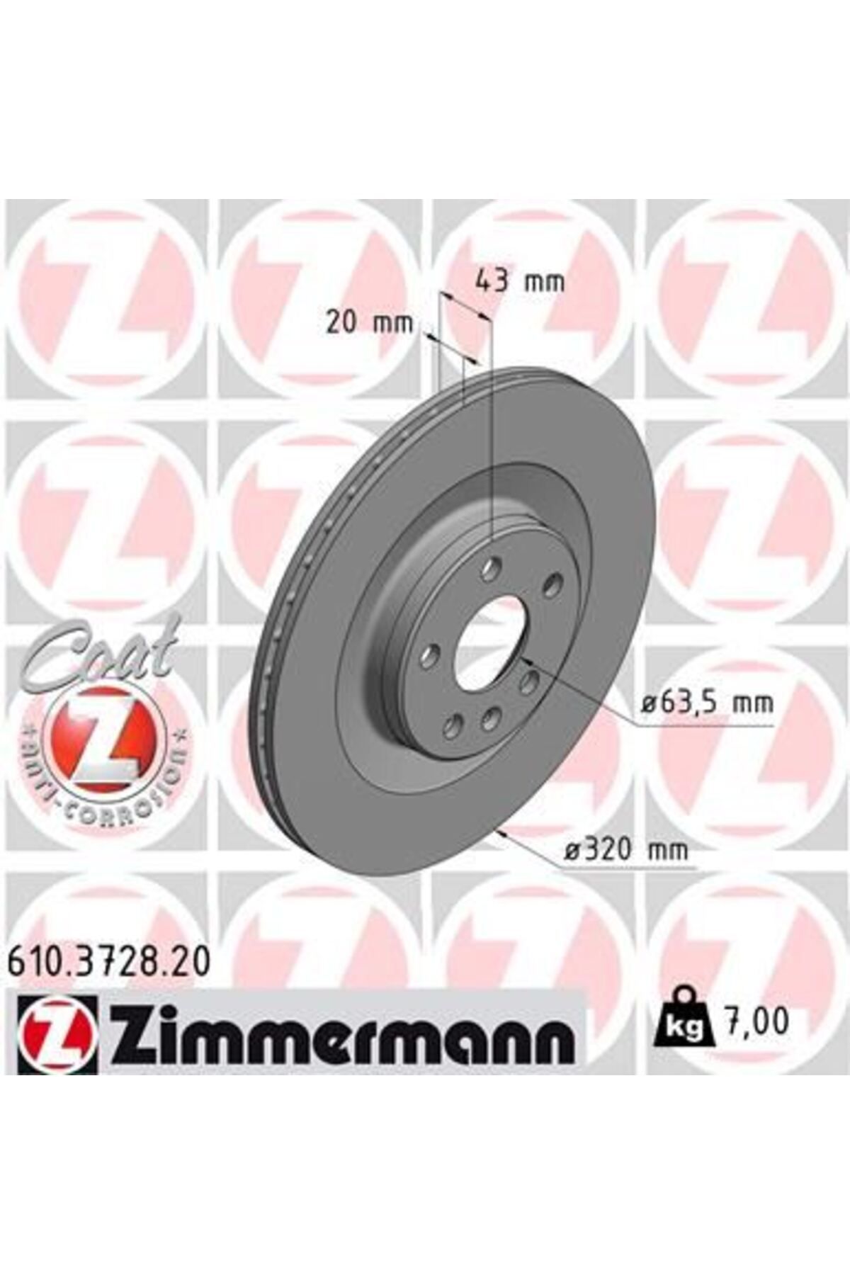 Zimmermann ARKA FREN DİSKİ S60 III 224 -S90 II 234 -V60 II -V90 II 235-236 -XC40 536 -XC60 II XC90 2014 DELİKLİ