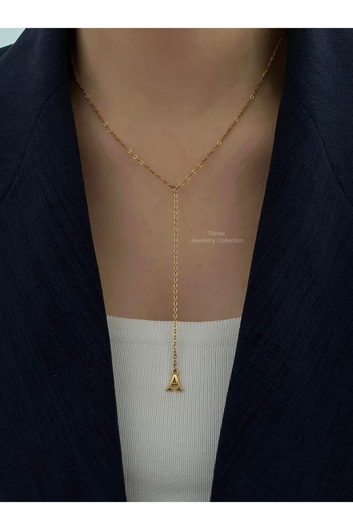 Raree Jewellery Minimal harf detaylı çelik zincirli y kolye