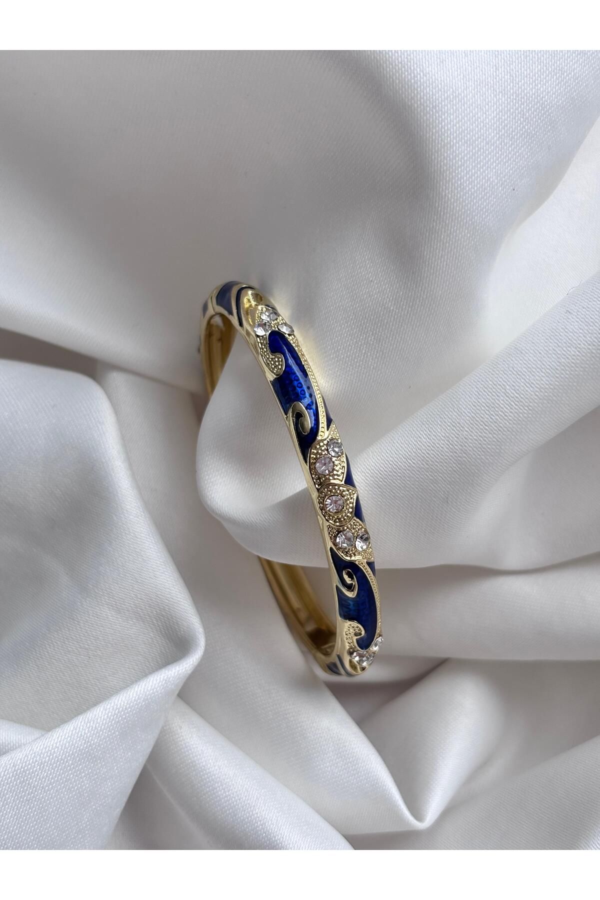 Bellamy Jewelry Mineli İnce Vintage Çiçekli Bilezik - Lacivert