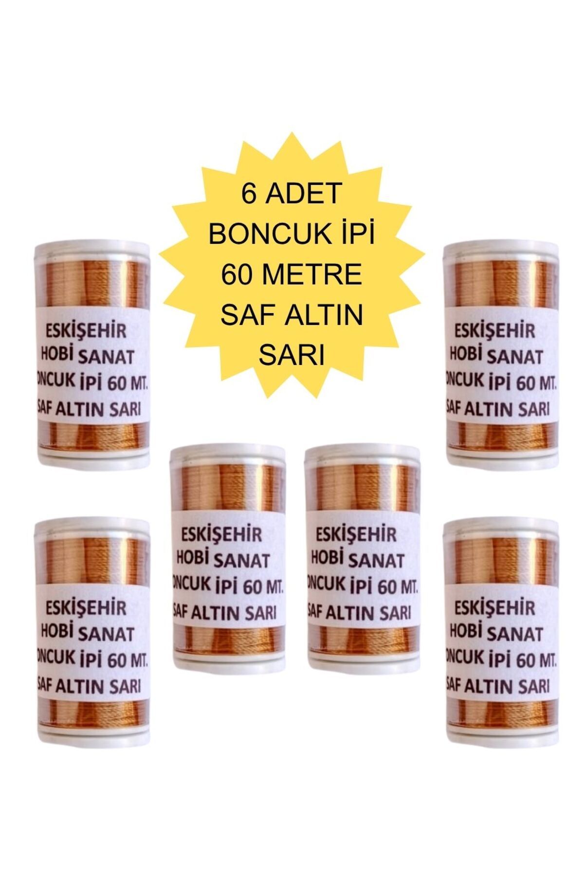 Eskişehir hobi sanat 6 Adet 60 Metre Saf Altın Sarı Renk Kum Boncuk ipi Boncuk İşleme ipi Miyuki ipi