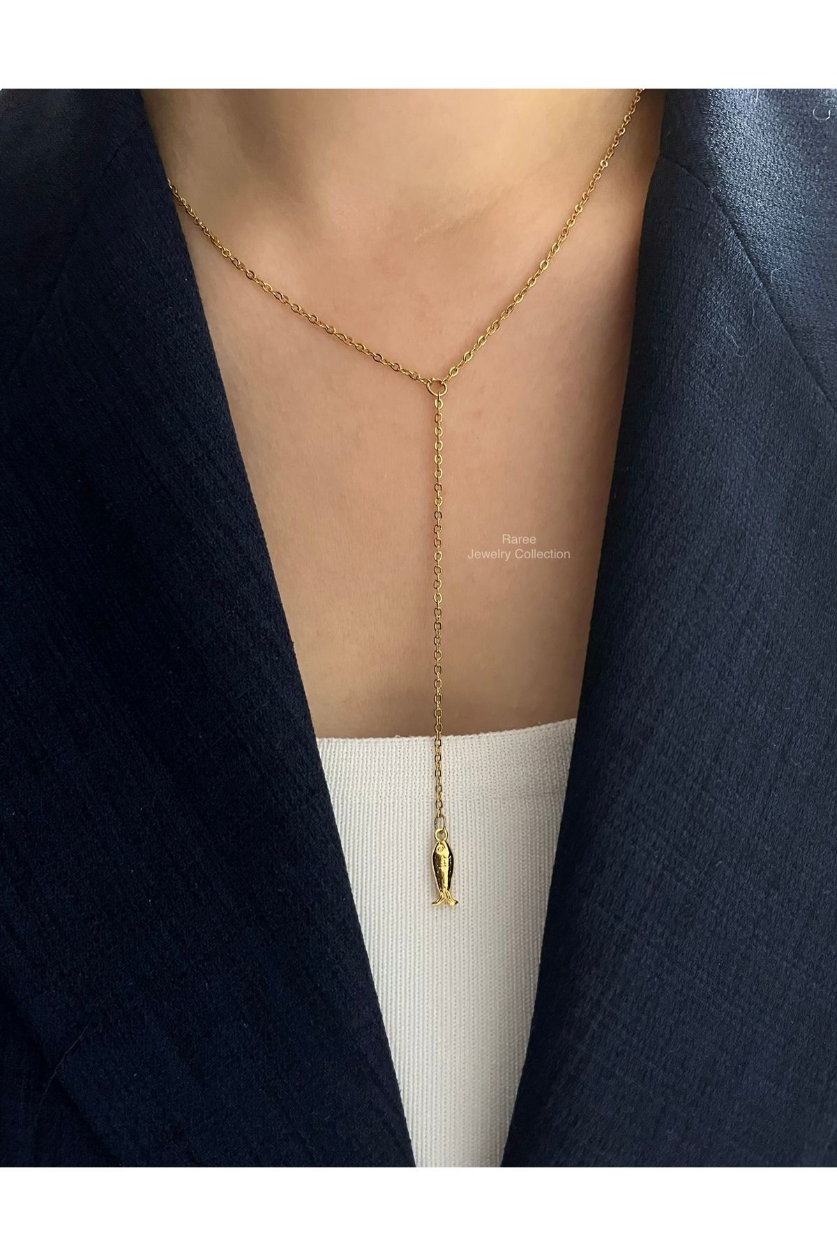 Raree Jewellery Mini balık detaylı çelik zincirli y kolye