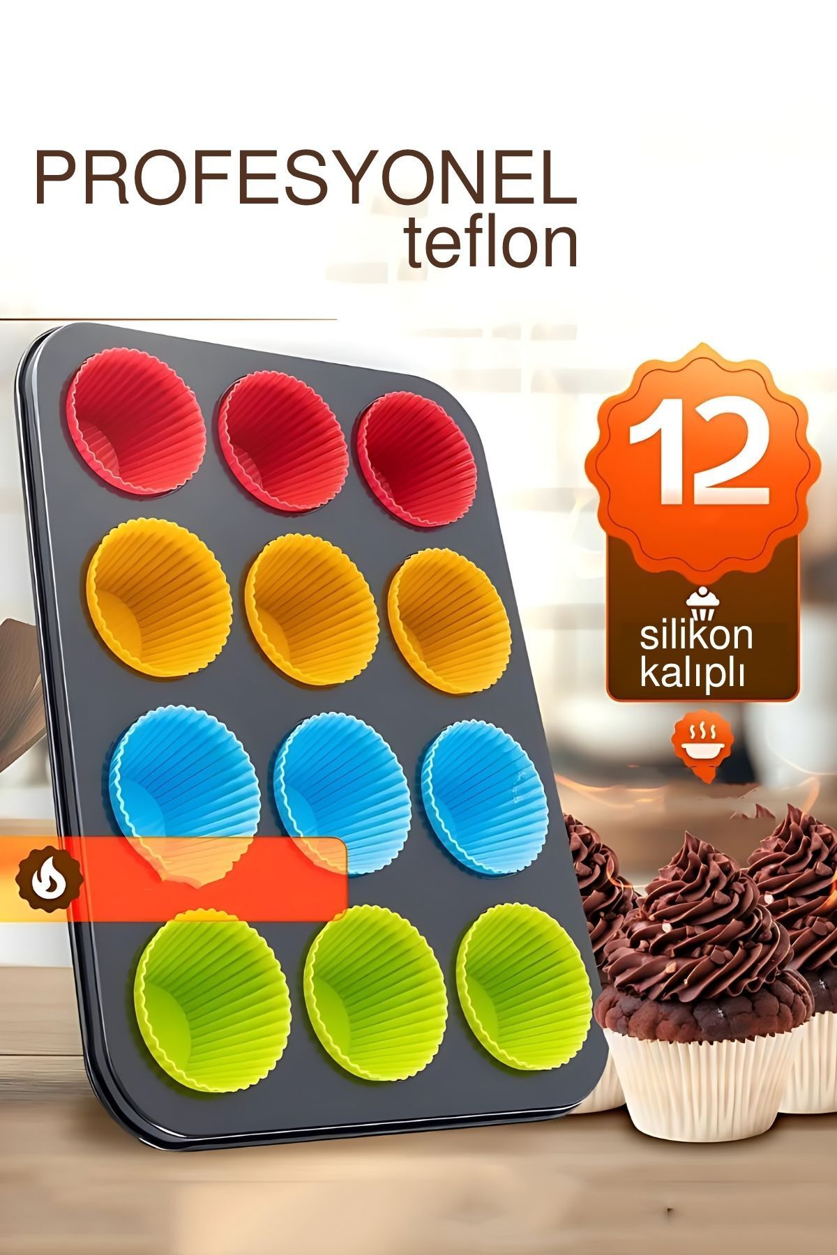 Transformacion 12 li Muffin Kalıbı Teflon Çelik - 12 ADET Silikon Muffi Kalıplı SET 721870