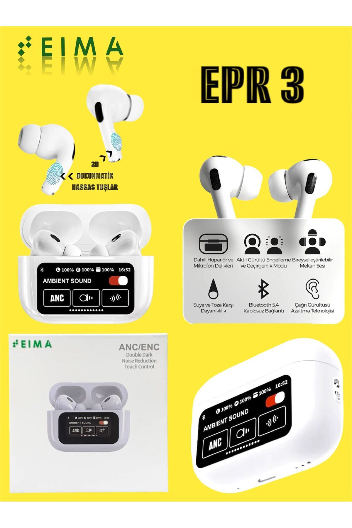 Bestech ANC / ENC Dijital Ekranlı Dokunmatik Kontrol Bluetooth Kulaklık EPR3
