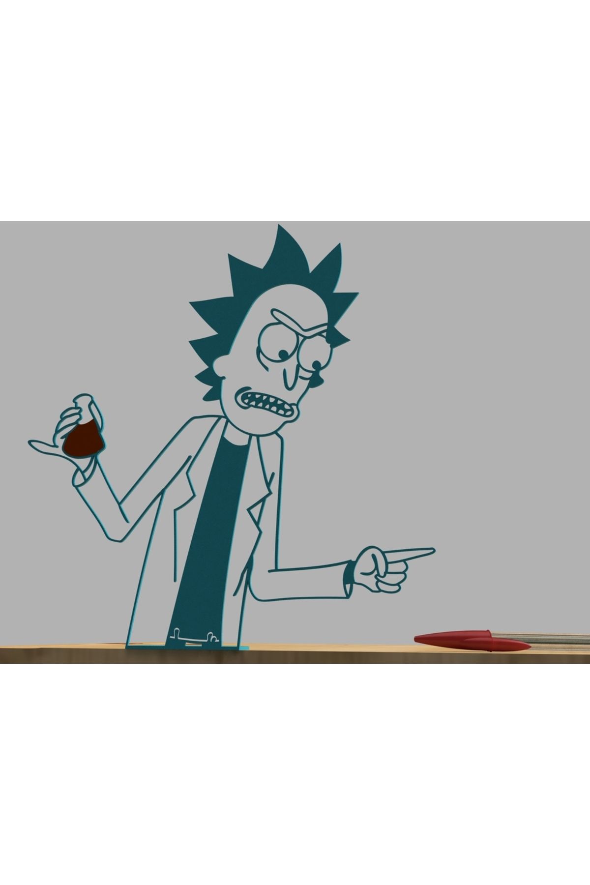 Lucest bir şişe tutan Rick'in silueti (Plastik Aparattır!!!)