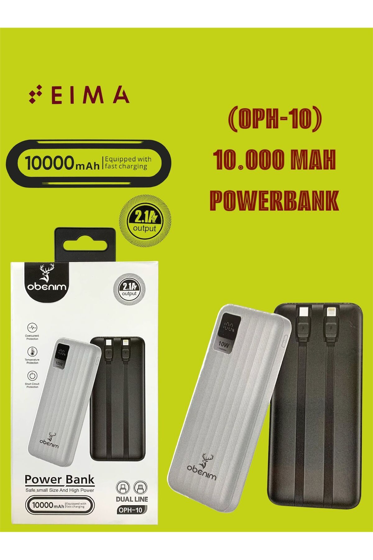 Bestech 10000 Mah Powerbank Type C ve Lightnin Uçlu OPH10