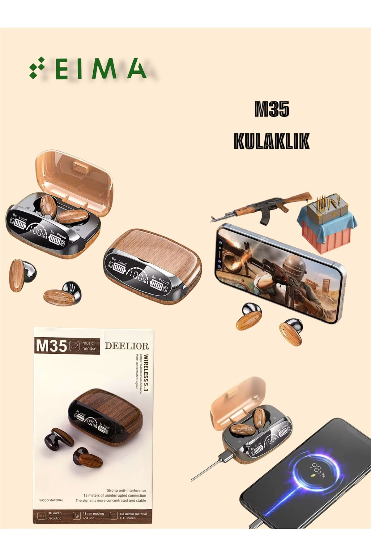 Bestech M35 Bluetooth Kulaklık Ahşap Görünümlü 15 Metre Bağlantı