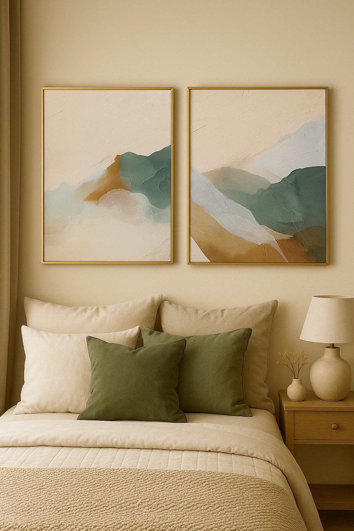 seninürünün Doğanın Akışı Abstract - Gerçek Cama Baskı Gold Alüminyum Metal Çerçeveli 2'li Modern Tablo