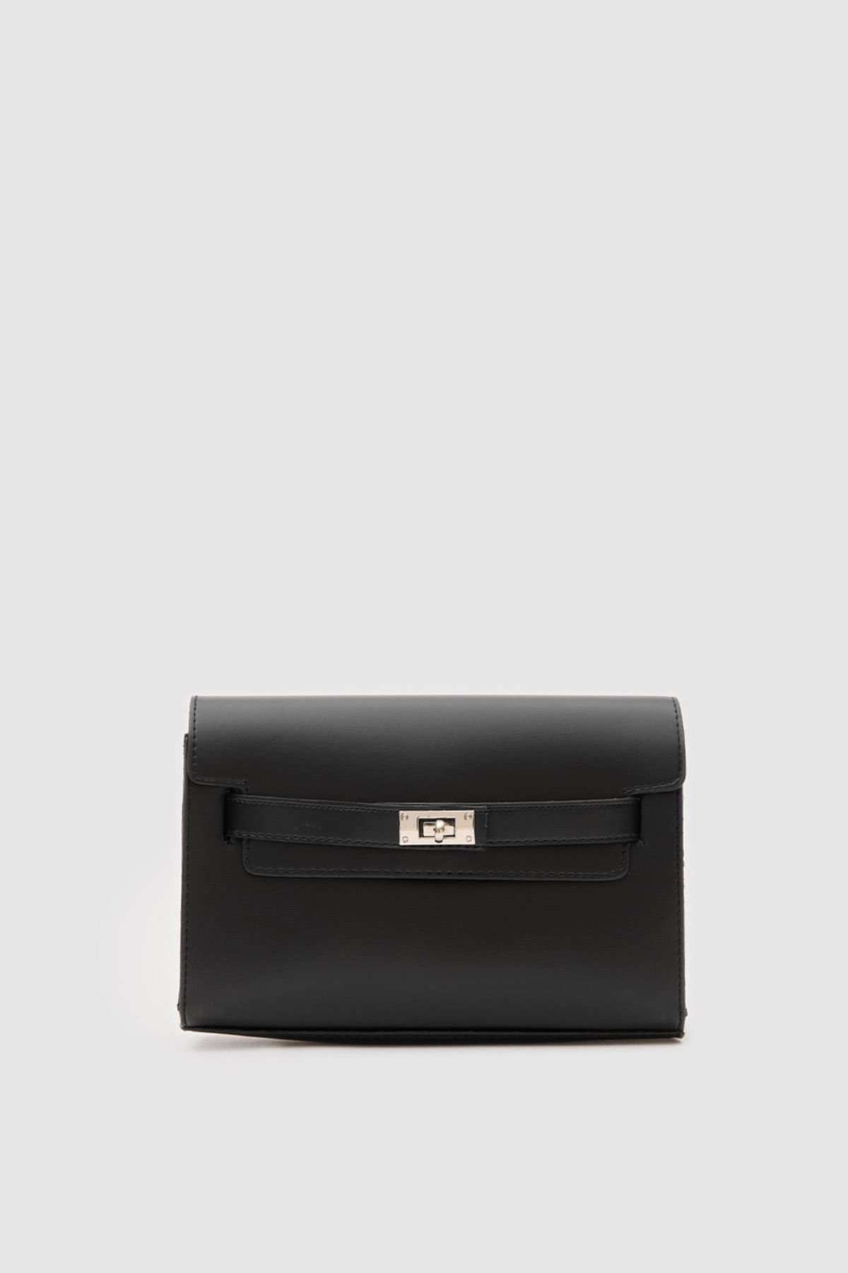 BasQue Kadın Kilit Detaylı Clutch El ve Çapraz Çanta