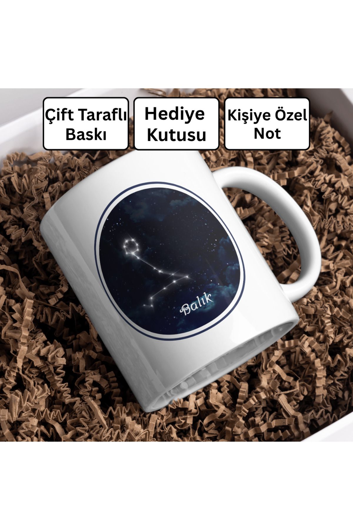 Decorbik Balık Burcu Kupa – Yıldız Haritası Tasarımı – Çift Taraflı Baskı – Hediye Kutulu + Kişiye Özel Notlu