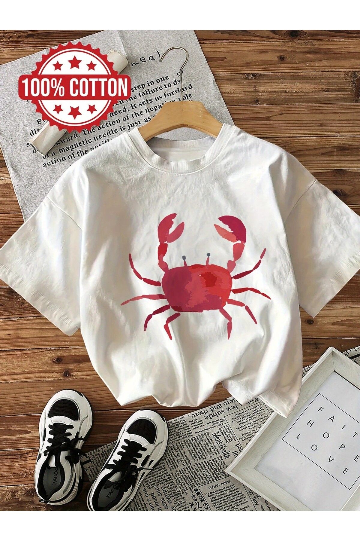 LEIVOR Yengeç Baskılı Kadın Pamuk T-shirt