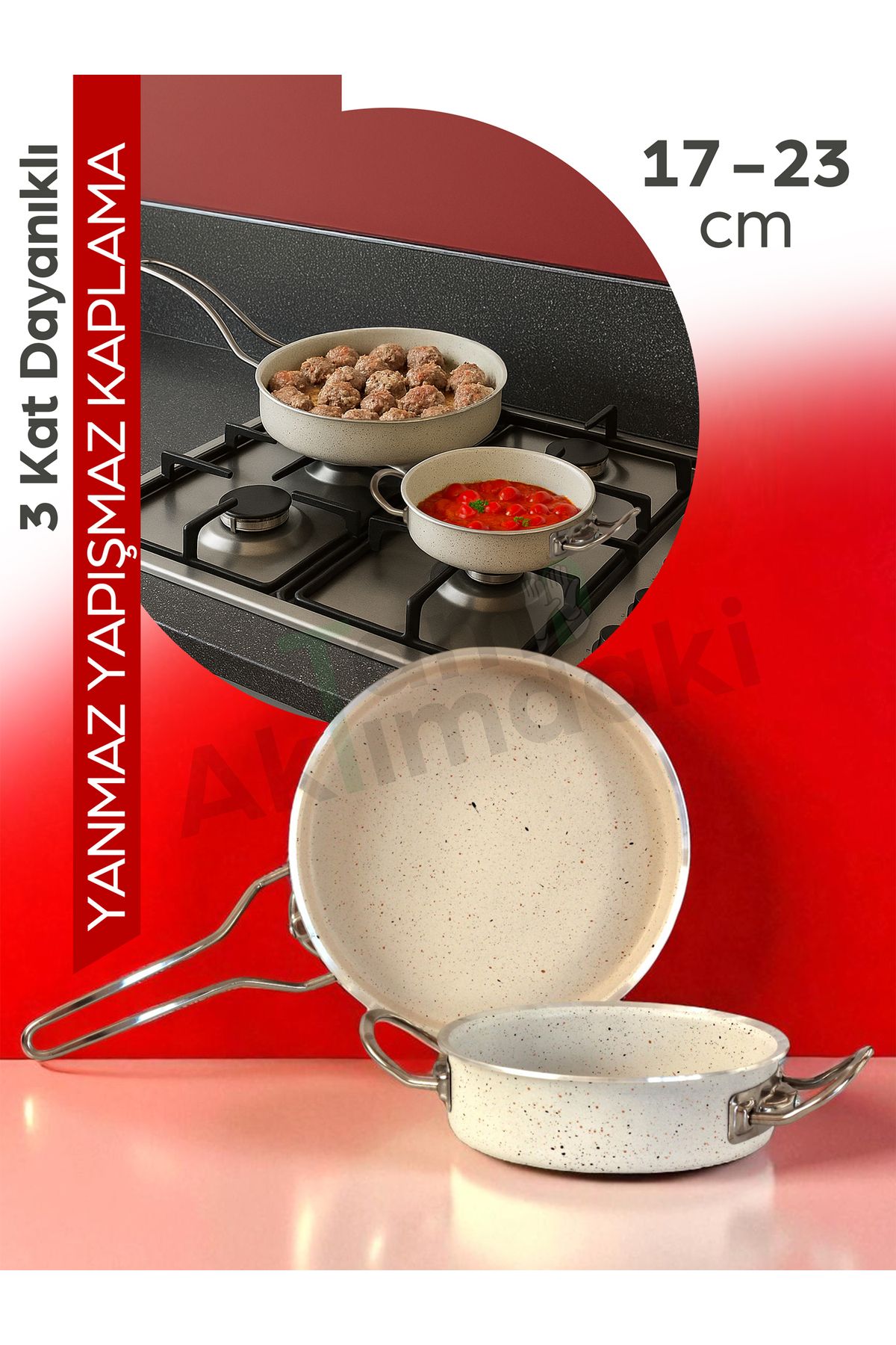 Ayoba Granit 2'li Tava Seti - Yanmaz Yapışmaz Kaplama (Orta Boy 23 cm + Küçük Boy 17 cm)