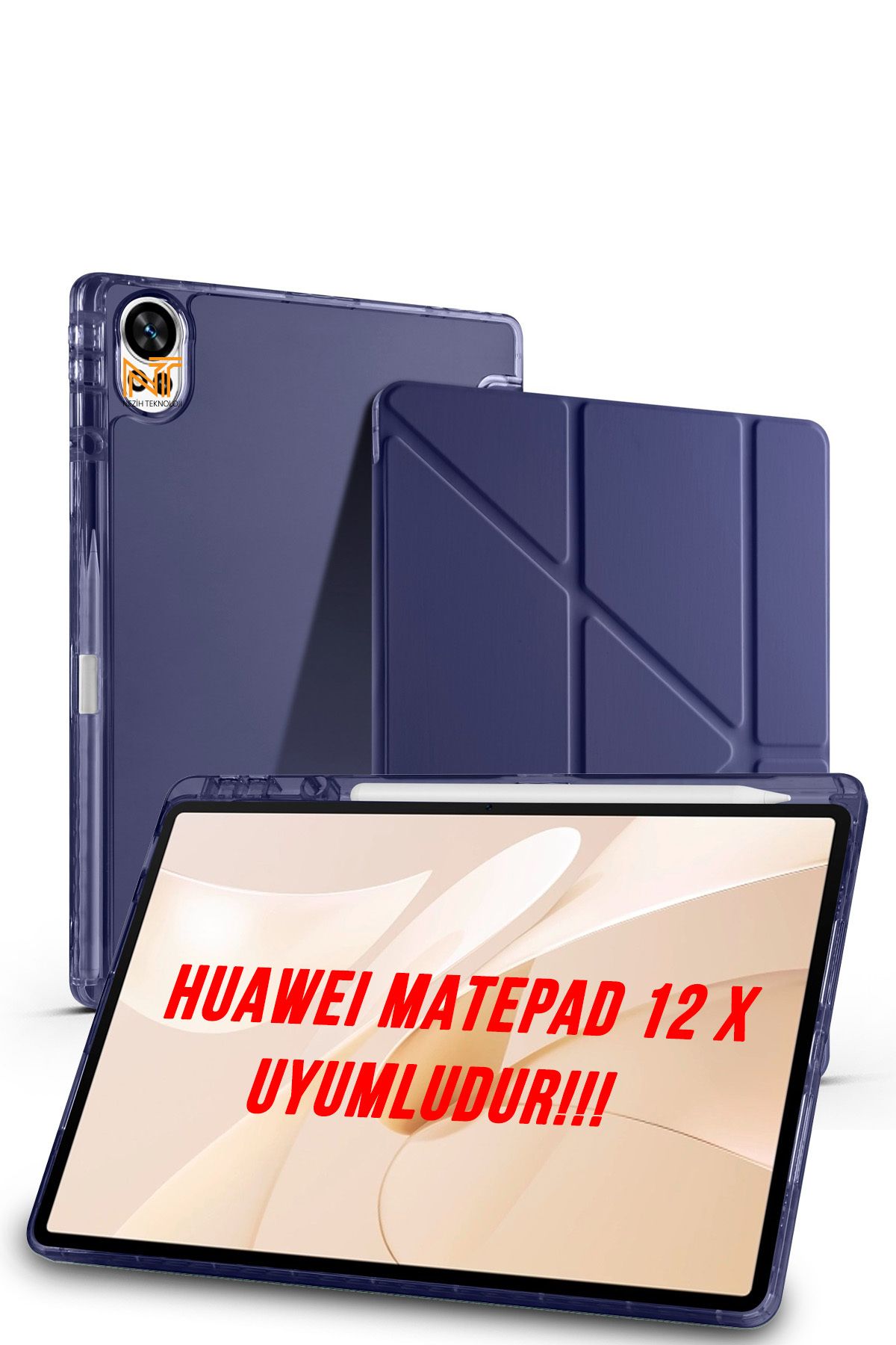 Nezih Case Huawei MatePad 12 X 2025 Uyumlu Trifolding Kalem Bölmeli Arkası Yumuşak Silikon Kılıf