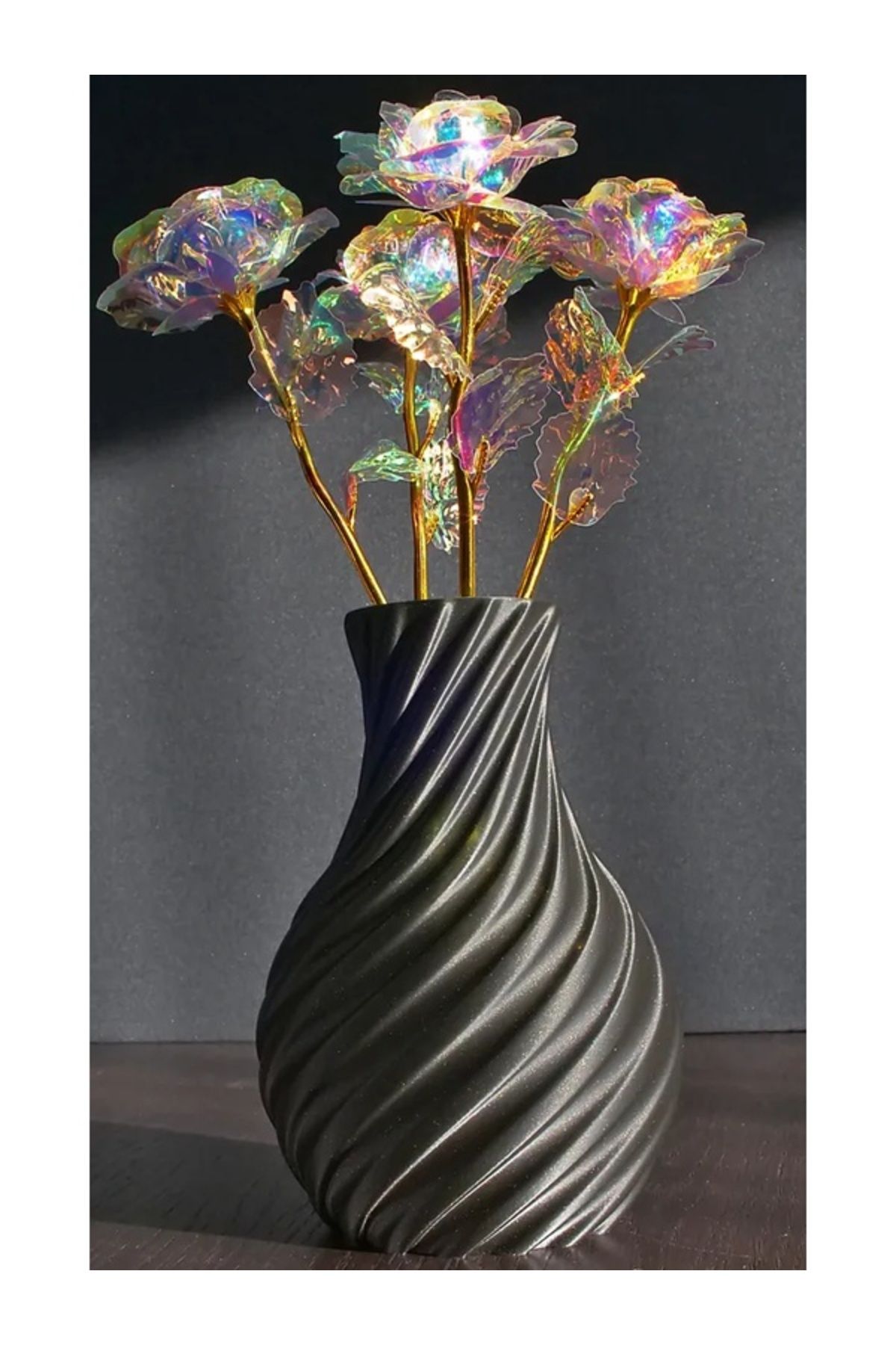 Biparca Store Spiral Siyah Vazo (Orta Boy 16cm)