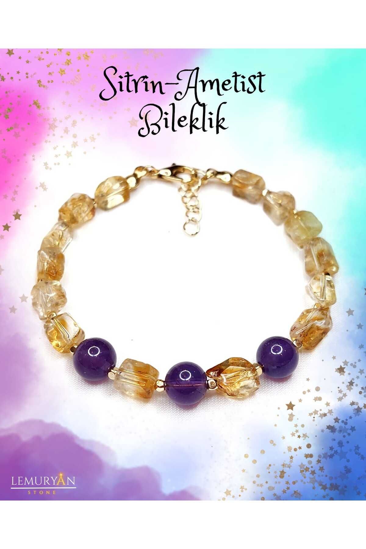 Herkimer Doğal Taş Sitrin & Ametist Yüksek Kalite Doğaltaş Bileklik