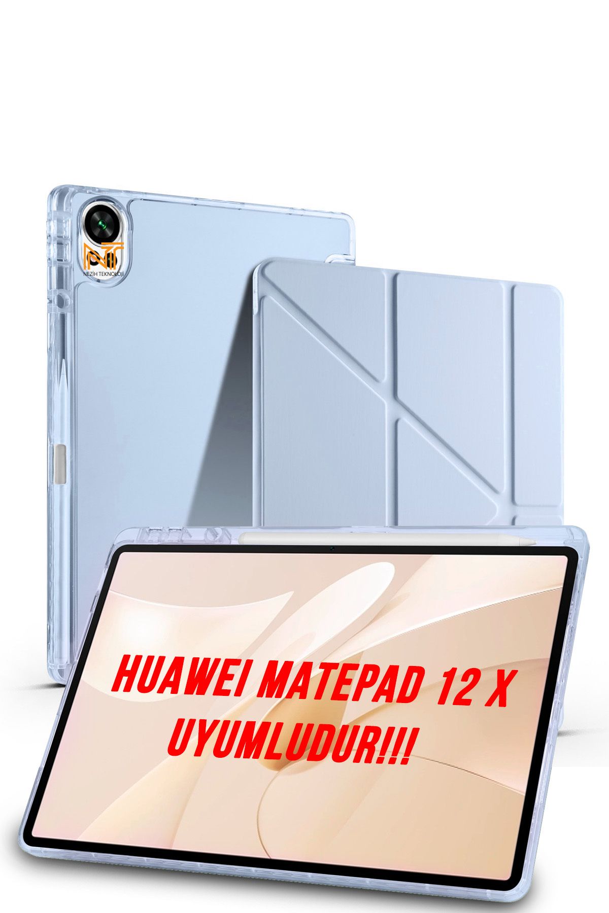 Nezih Case Huawei MatePad 12 X 2025 Uyumlu Trifolding Kalem Bölmeli Arkası Yumuşak Silikon Kılıf