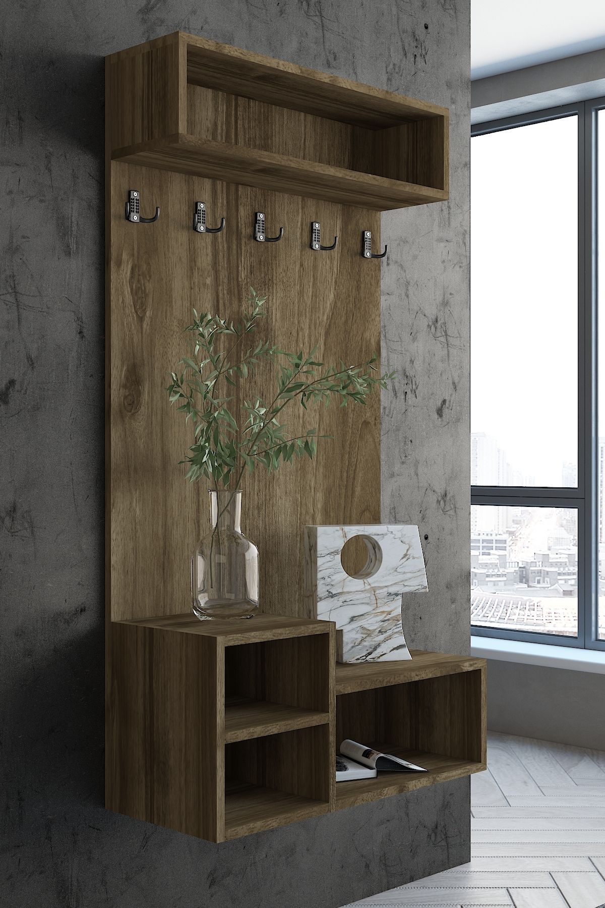 Myniture Home & Living Carnaval Portmanto Duvara Monte P2247-2 5 Askılık