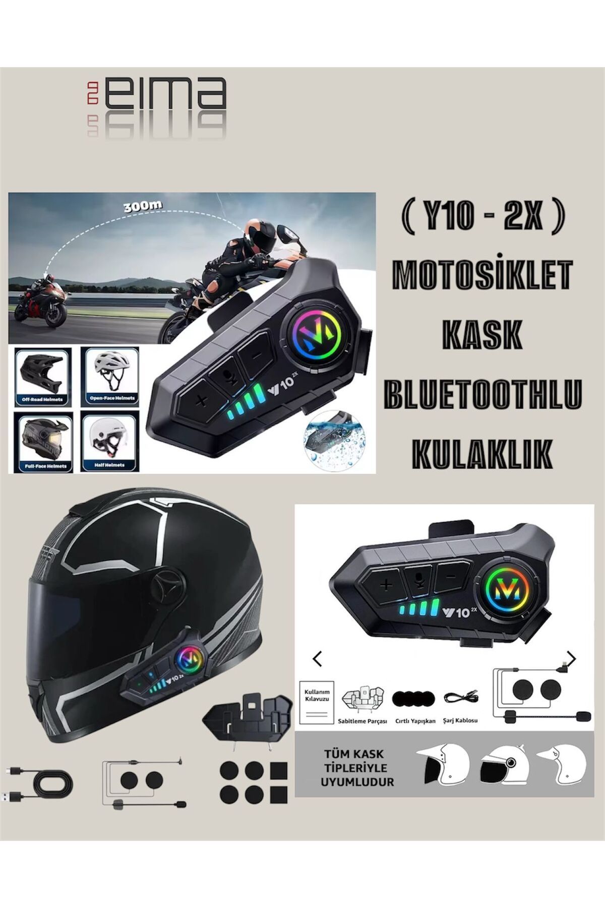 Bestech Y10-2X Motosiklet Kask Kulaklığı Bluetoothlu