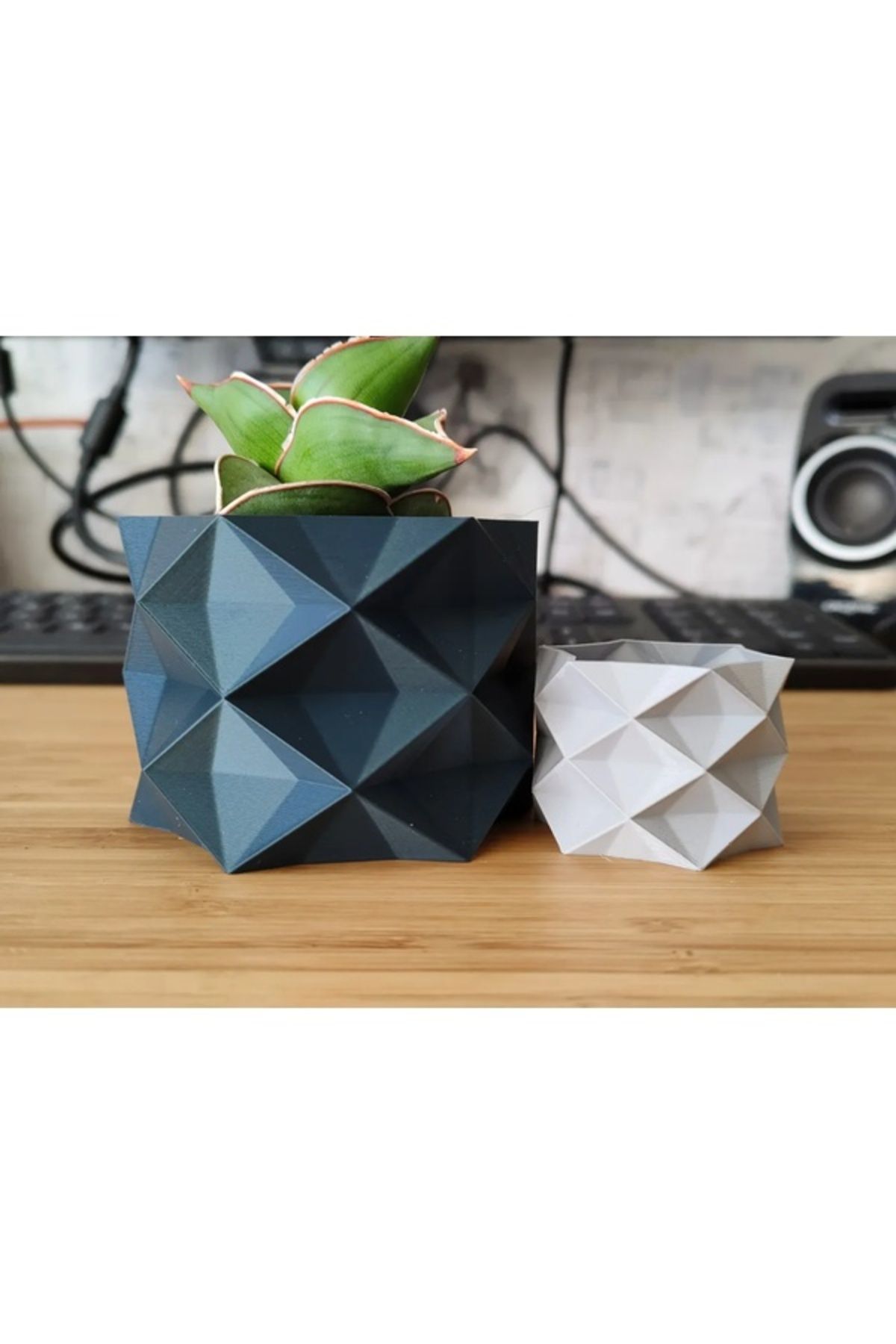 Biparca Store Origami Desenli Siyah Beyaz Saksı Vazo (Büyük + Küçük)