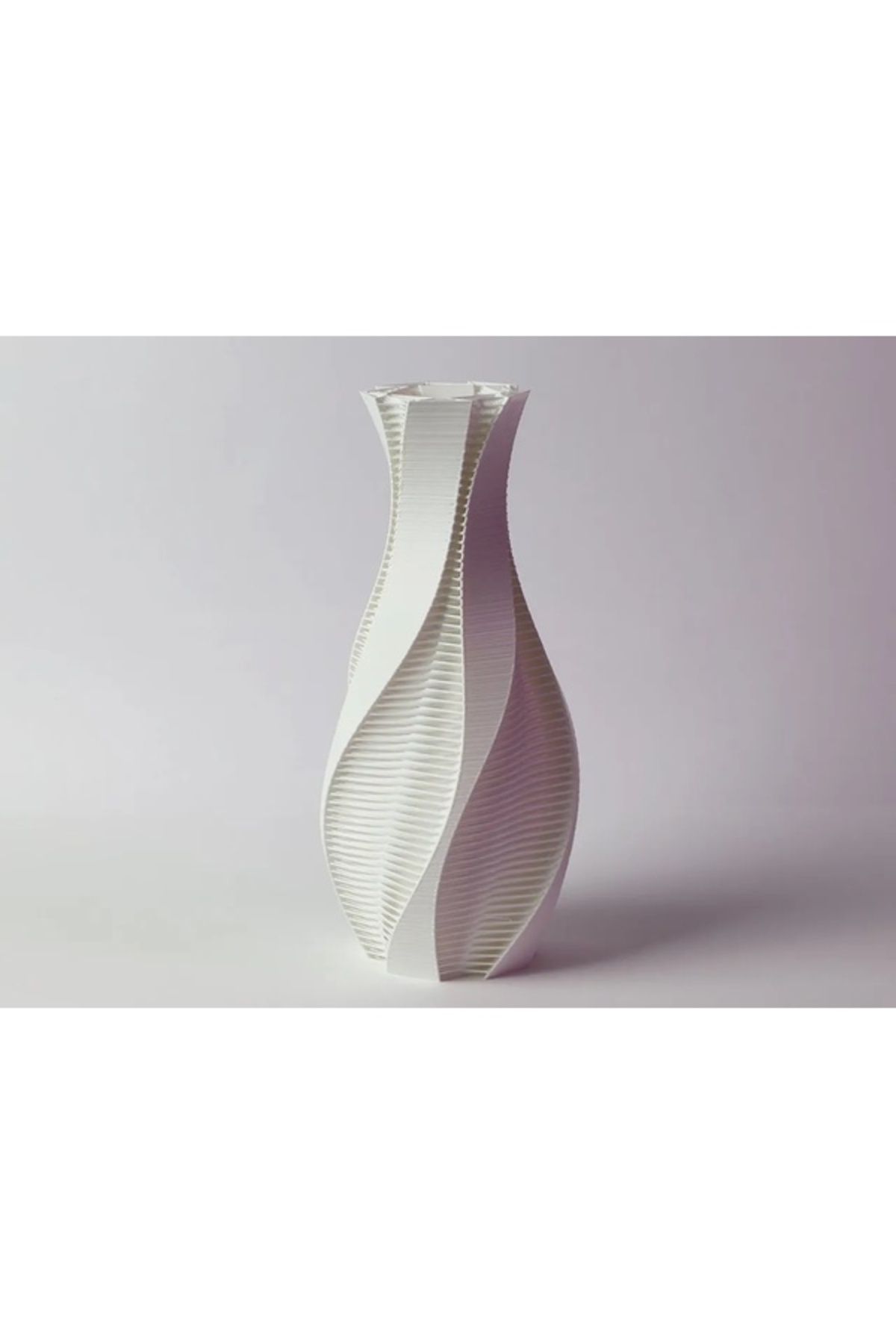 Biparca Store Spiral Çizgili Estetik Beyaz Vazo (Orta Boy 16cm)