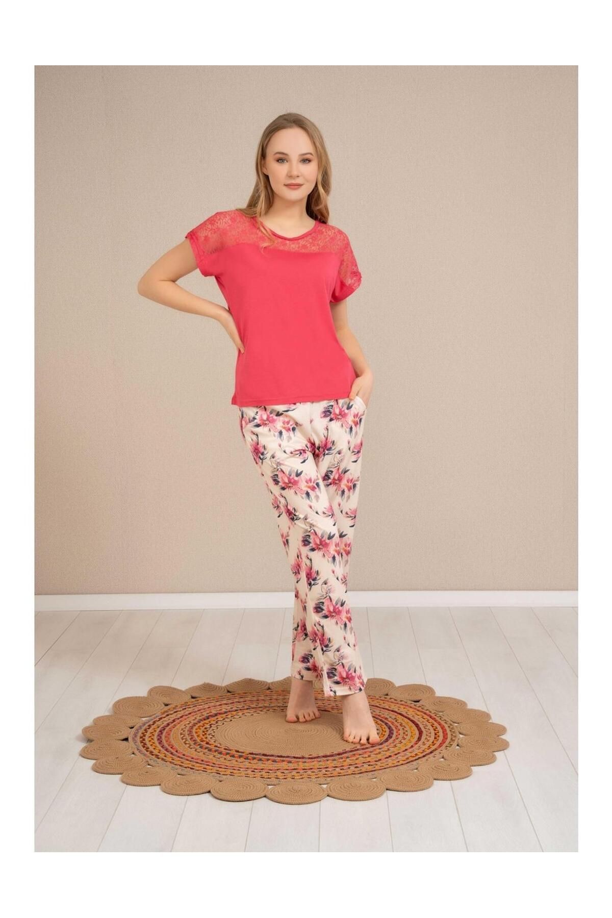 Baha Perfect Club Kadın Bisiklet Dantel Yaka Yarım Kol Pijama Takımı 4352 - 1 Adet