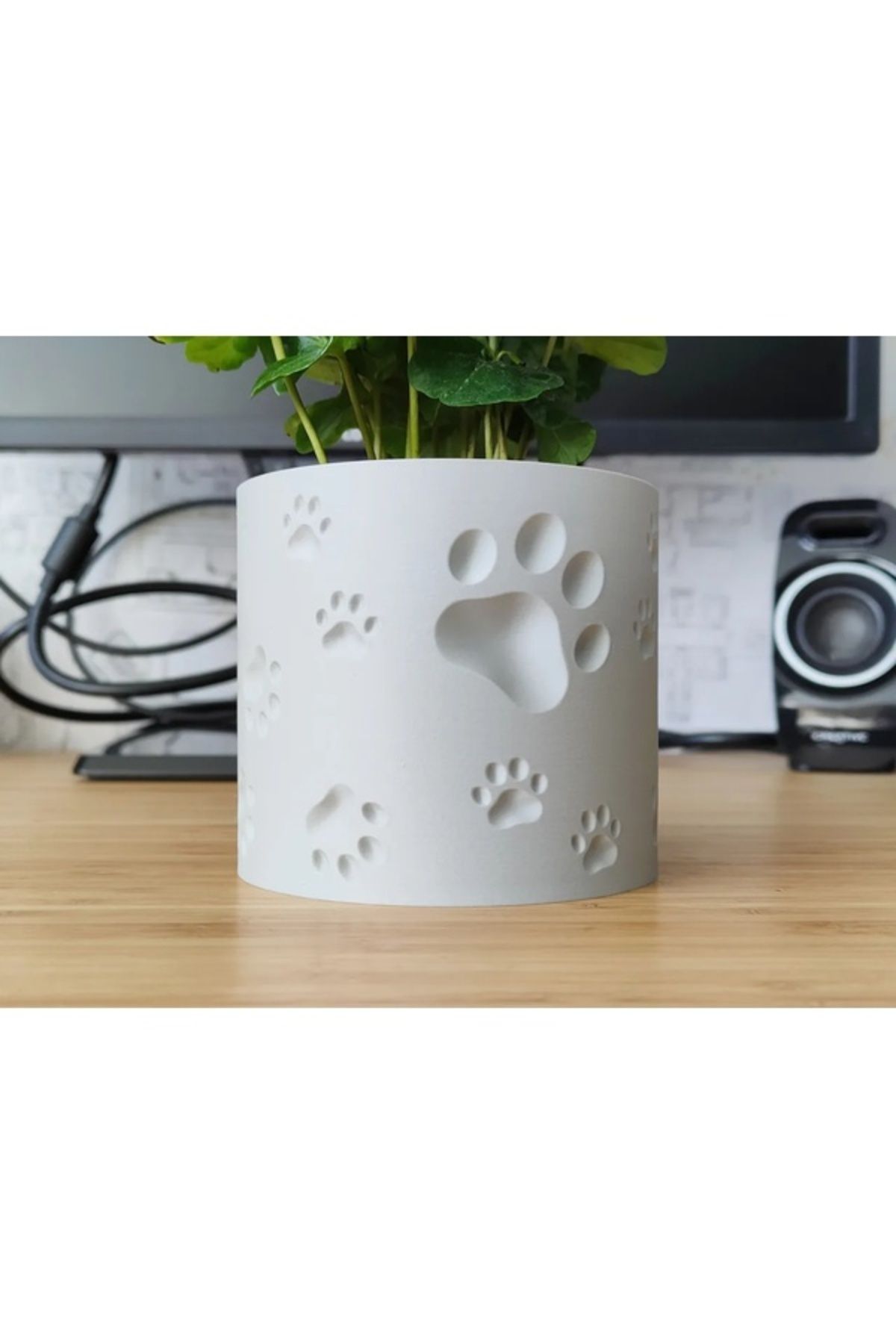 Biparca Store Pati Desenli Beyaz Saksı Vazo (9x9x8cm)