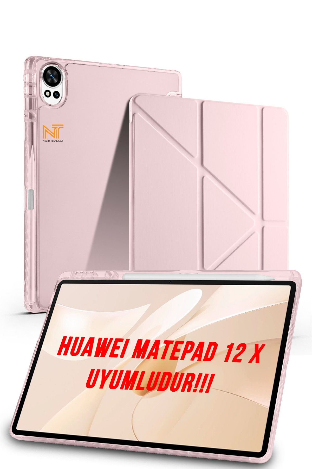 Nezih Case Huawei MatePad 12 X 2025 Uyumlu Trifolding Kalem Bölmeli Arkası Yumuşak Silikon Kılıf