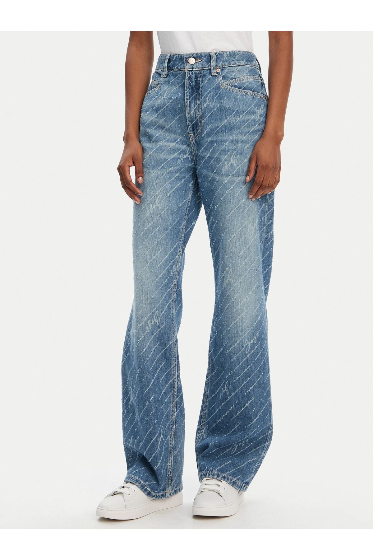 BOSS Kadın Yüksek Bel Sim Detay Uzun Geniş Paça Cepli Mavi Jeans 50545081-426
