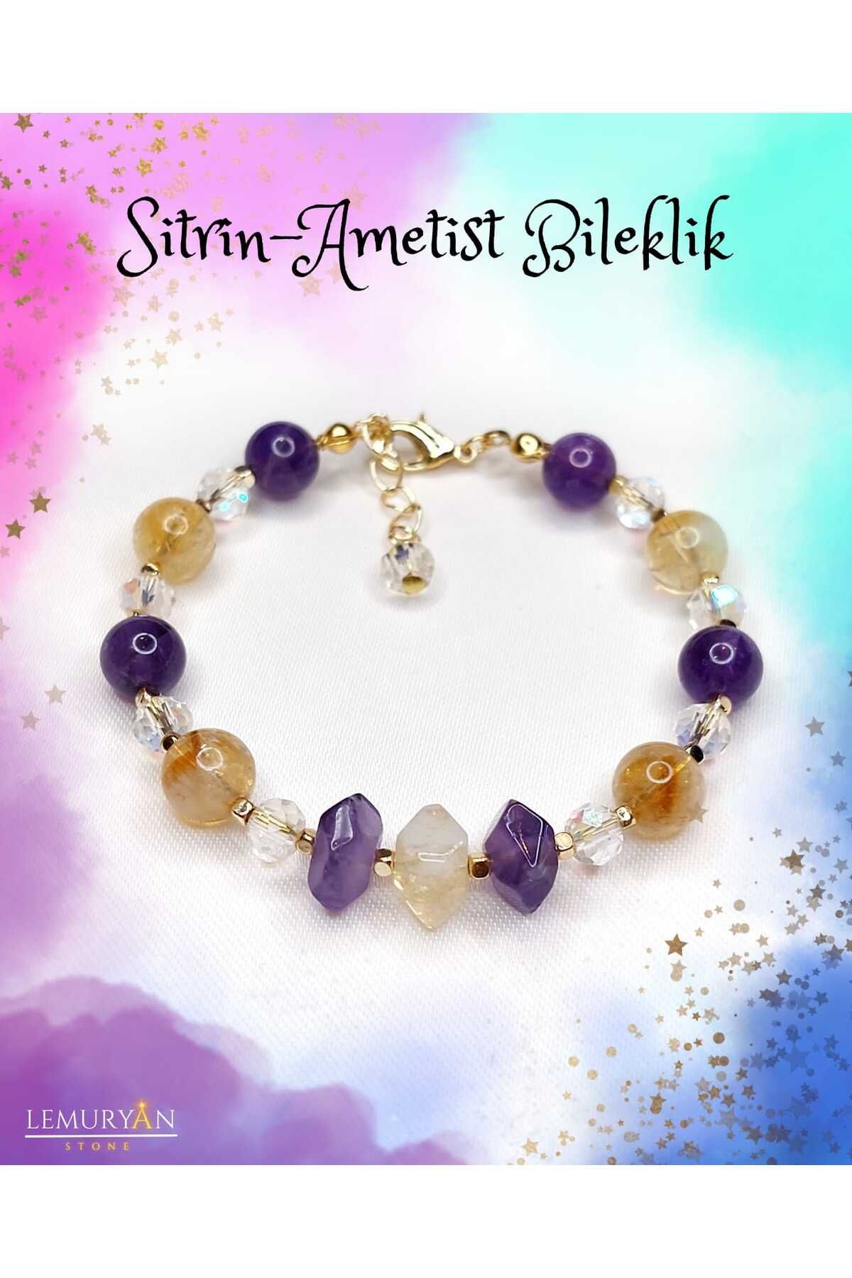 Herkimer Doğal Taş Ametist & Sitrin Özel Tasarım Doğaltaş Bileklik