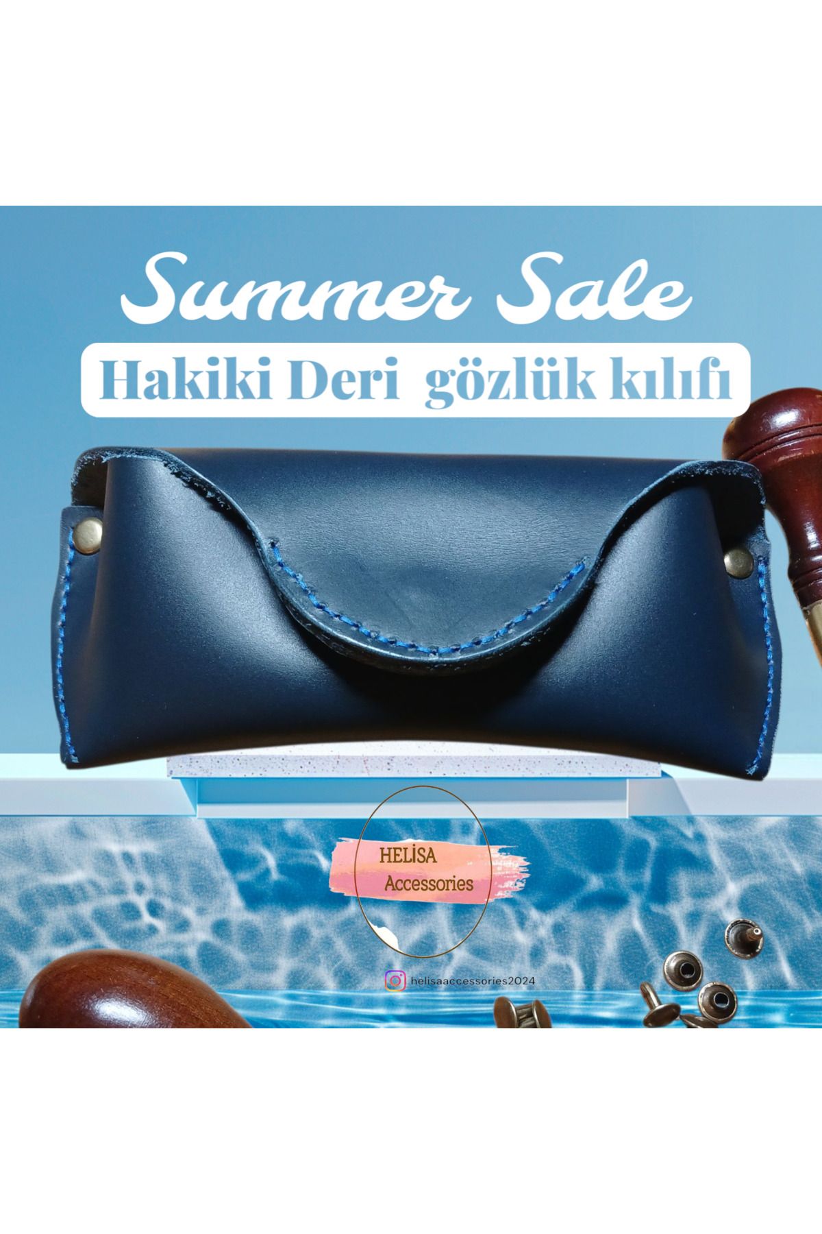 HELİSA ACCESSORİES LACİVERT UNİSEX EL YAPIMI 1. KALİTE HAKİKİ DERİ GÖZLÜK KILIFI