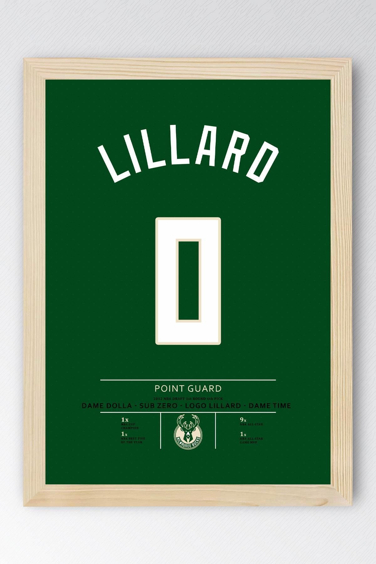 Saturn Damian Lillard Forma Çerçeveli Tablo - NBA Milwaukee Bucks Jersey
