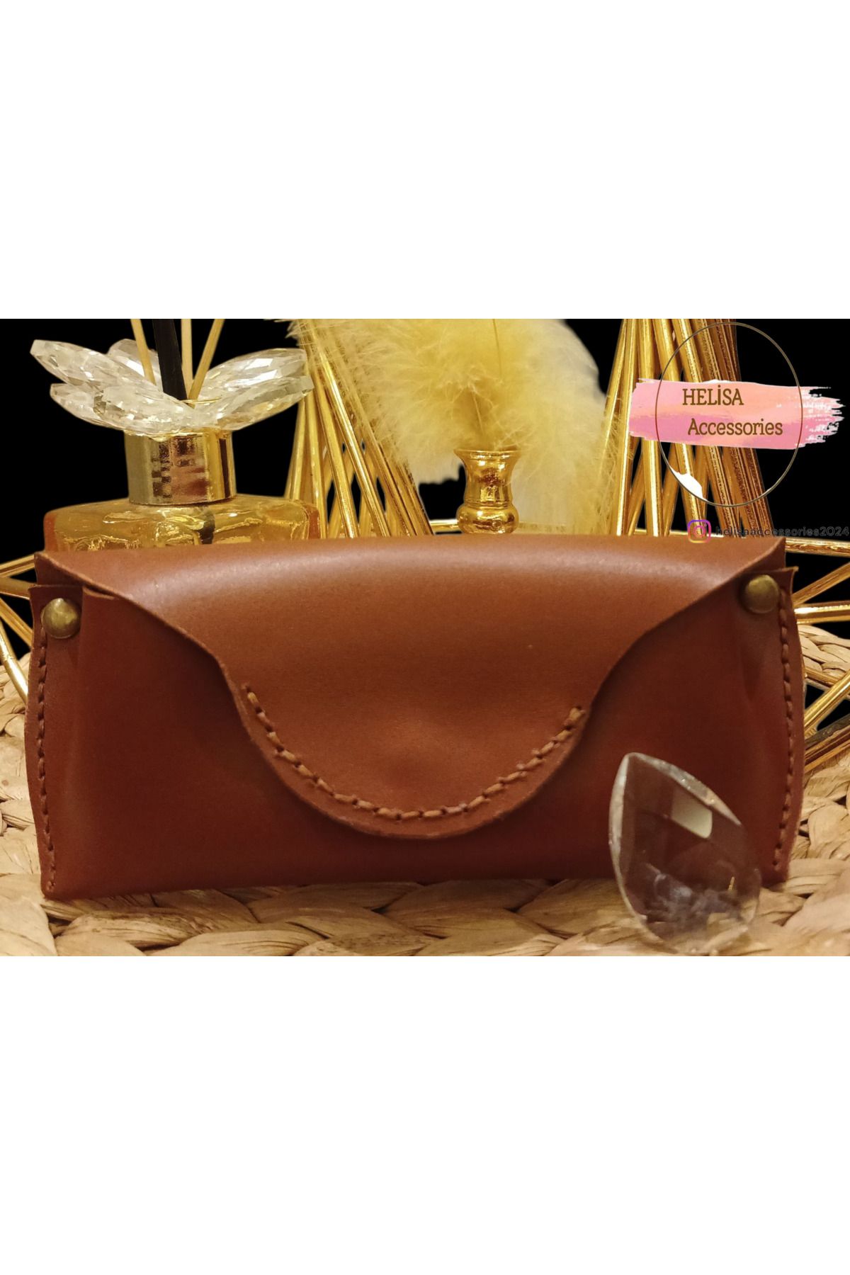 HELİSA ACCESSORİES KIZIL TABA UNİSEX EL YAPIMI 1. KALİTE HAKİKİ DERİ GÖZLÜK KILIFI