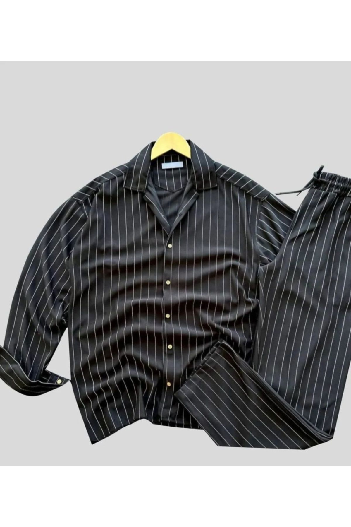 DWN WEAR SİYAH mevsimlik Likralı Unisex Kadın Erkek Uzun Kol Gömlek Eşofman Takım