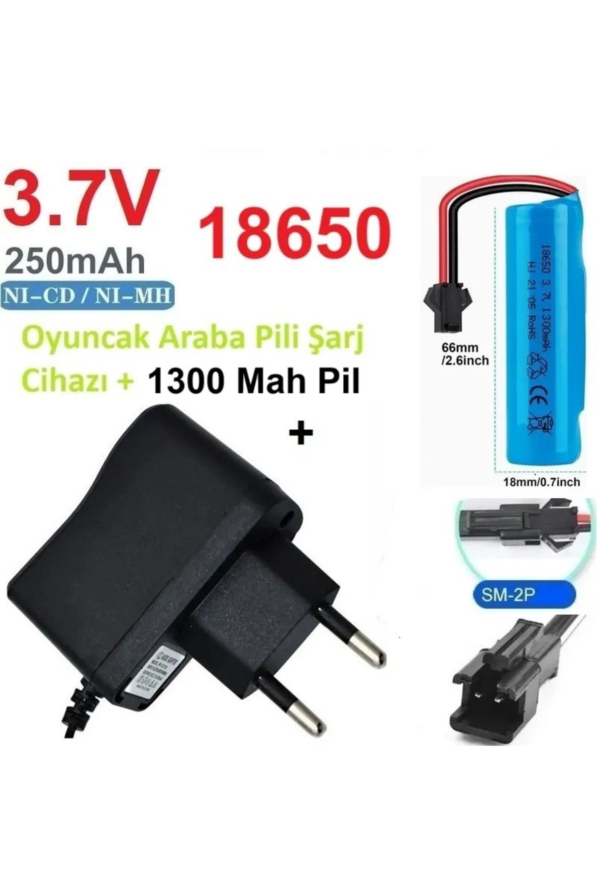 Day Oyuncak Araba Pili Şarj Cihazı + 1 ADET 1300 mAh 3.7V 18650 Li-Ion Pil