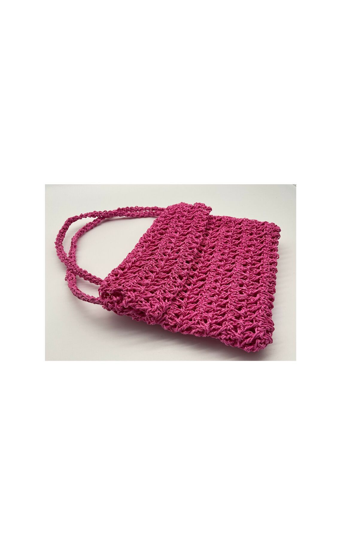 CHIC KOYU PEMBE KAĞIT İPTEN ÖRME OMUZ YAZ ÇANTASI