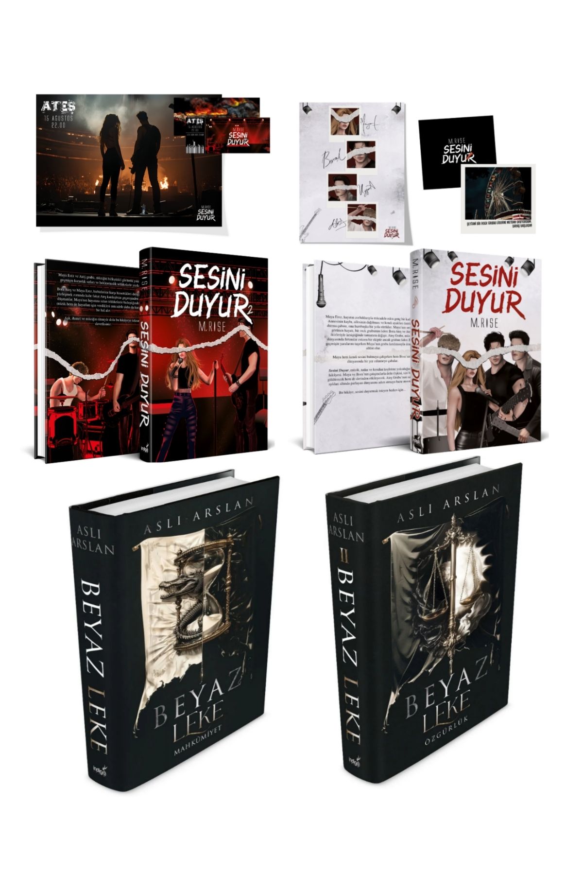 İndigo Kitap Beyaz Leke 1, Beyaz Leke 2, Sesini Duyur 1, Sesini Duyur 2 Aslı Arslan M. Rise 4 Kitap Ciltli Set