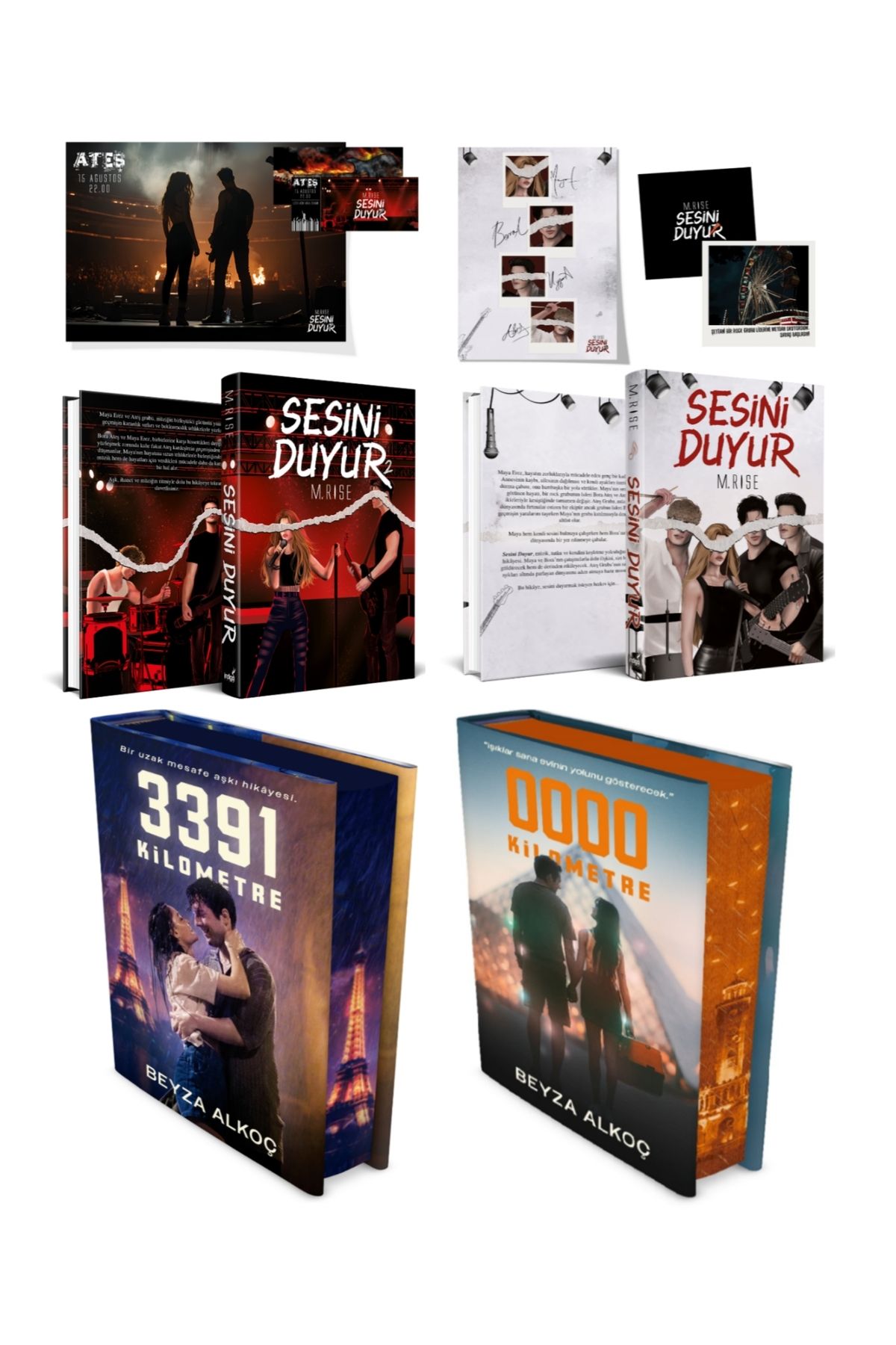 İndigo Kitap Sıfır ve 3391 Kilometre, Sesini Duyur 1, Sesini Duyur 2 Beyza Alkoç ve M. Rise 4 Kitap Ciltli Set
