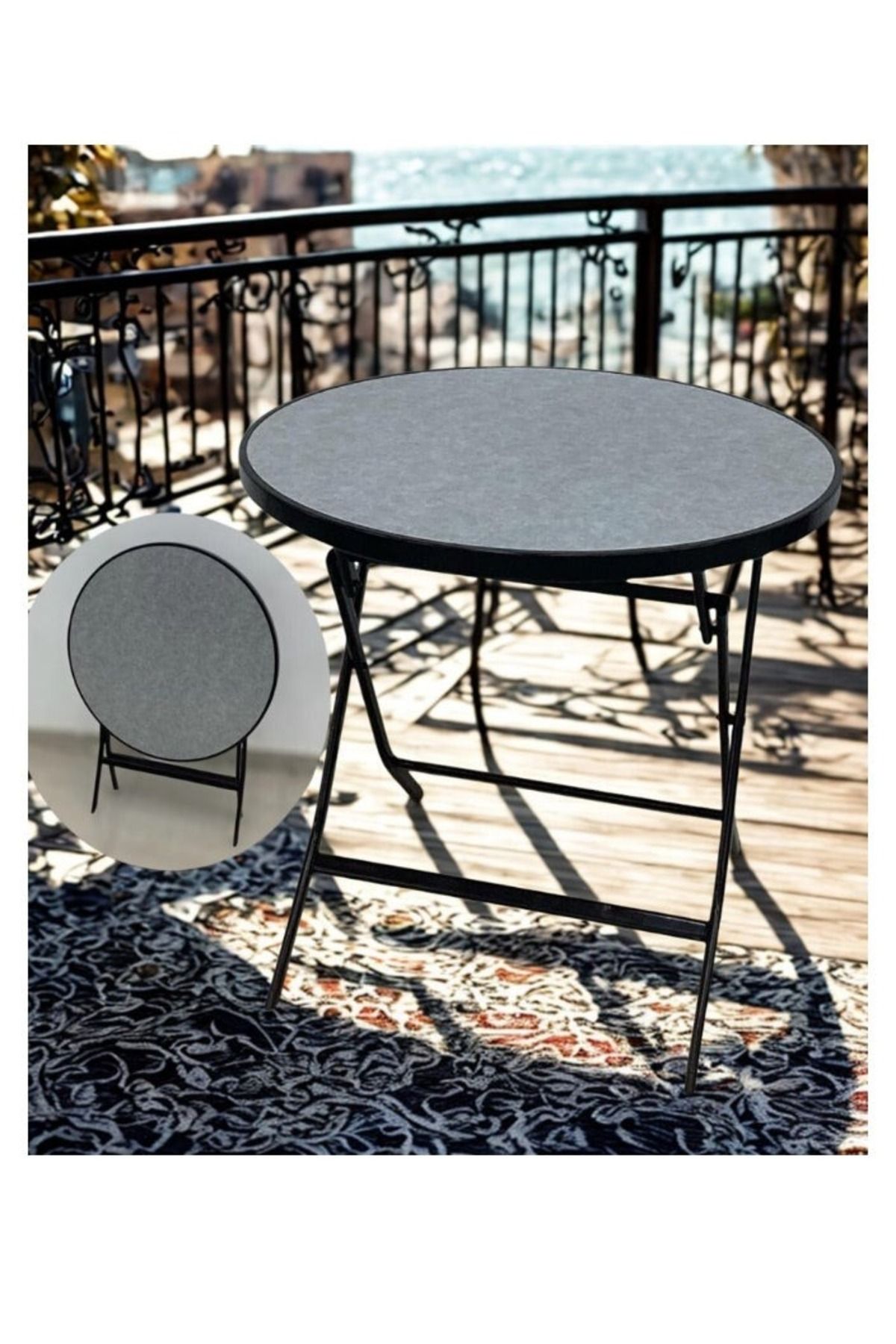 smart home-Round Folding Dining Table - Folding Cafe Table with Fiber Top - 80 x 80 cm - Stylish and Sturdy Design 2