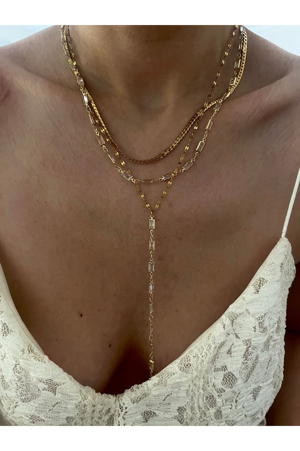 Hoop jewelery taşlı y dekolte kolye