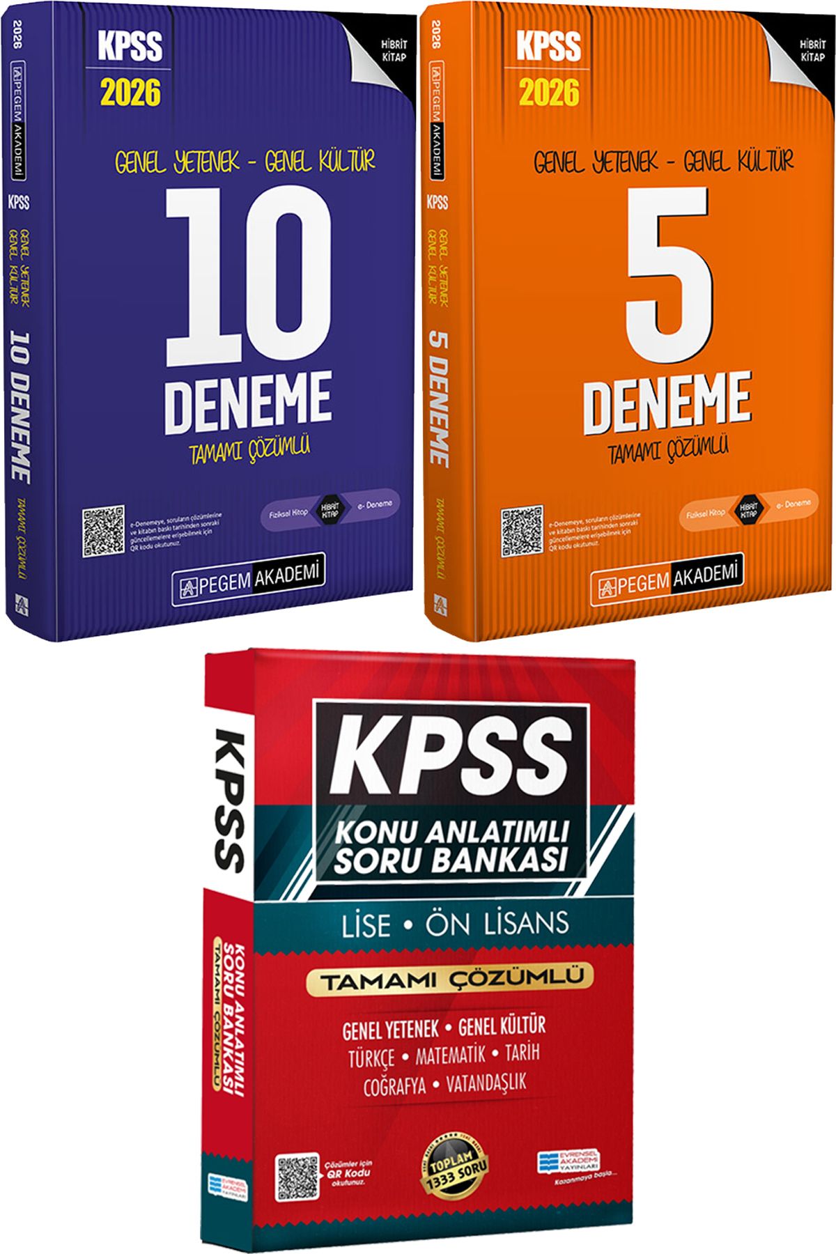 Pegem Akademi Yayıncılık 2026 KPSS 10 Deneme - 2026 KPSS Tamamı Çözümlü 5 Deneme - Lise Önlisans Konu Ant. Soru
