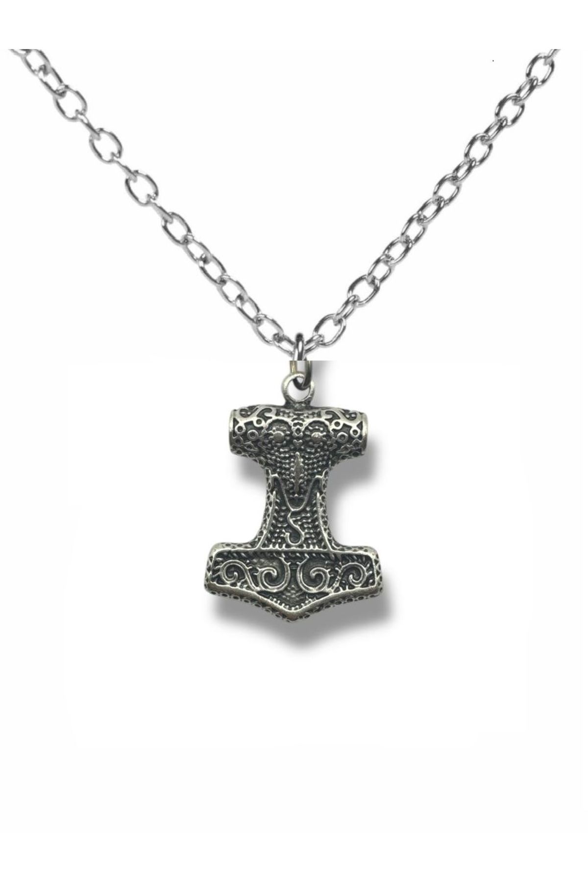 Herşey Nota Kiss of Leather Thor’s Hammer (Mjölnir) Figürlü Unisex Kolye – 60 cm Zincirli, Viking Sembolü